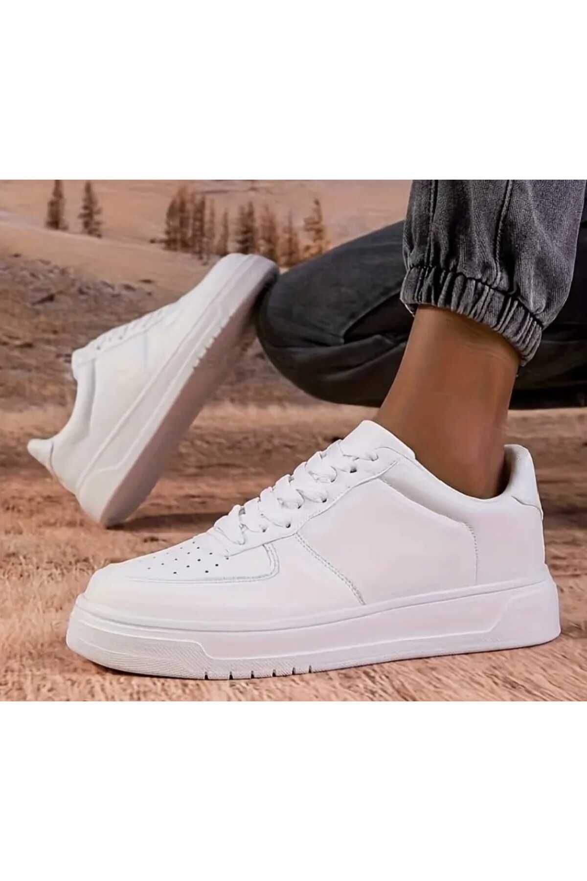 KDY UNİSEX BEYAZ-SİYAH AİR SNEAKER GÜNLÜK FORCE SPOR AYAKKABI