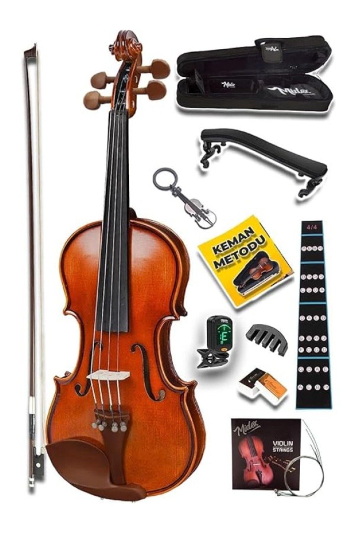 ShopZum Gla-124 Profesyonel Üst Kalite Gül Ağacı Keman 4/4 Tam Boy (Yastık Tuner Yedek Tel Susturucu Çanta