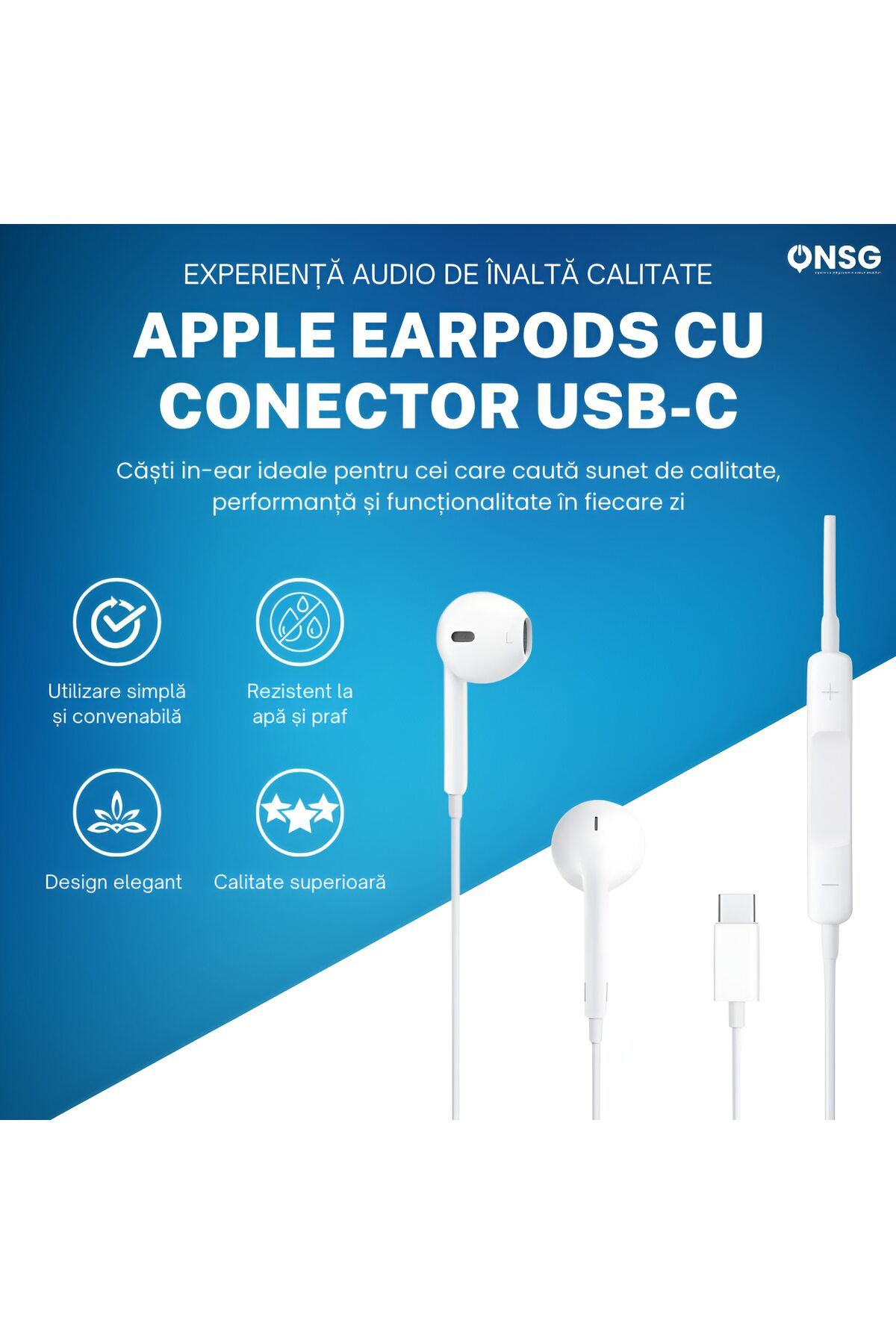 Apple-Căști intraauriculare Earpods USB-C, sunet clar, microfon, control volum, alb 5