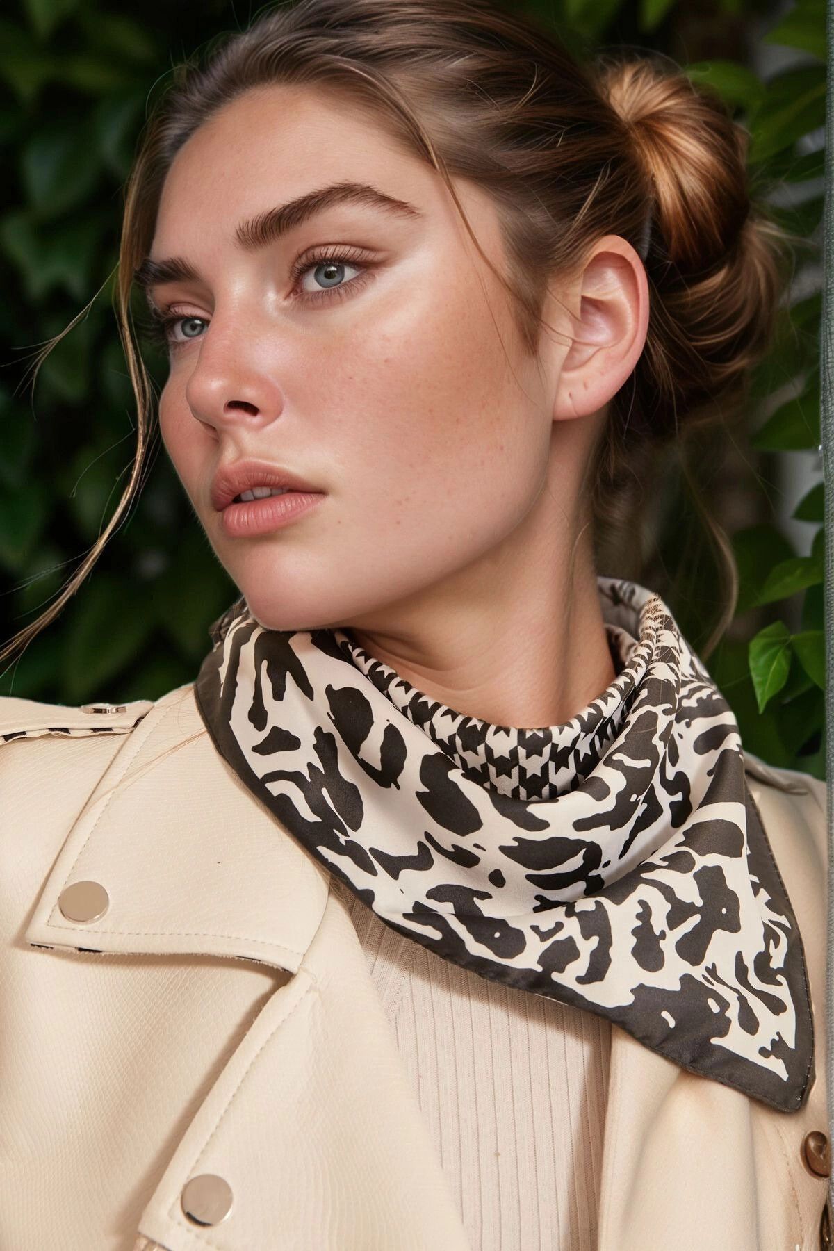 bacc Siyah Leopar Ve Kaz Ayağı Desenli Bandana Fular BCNSV-2513936