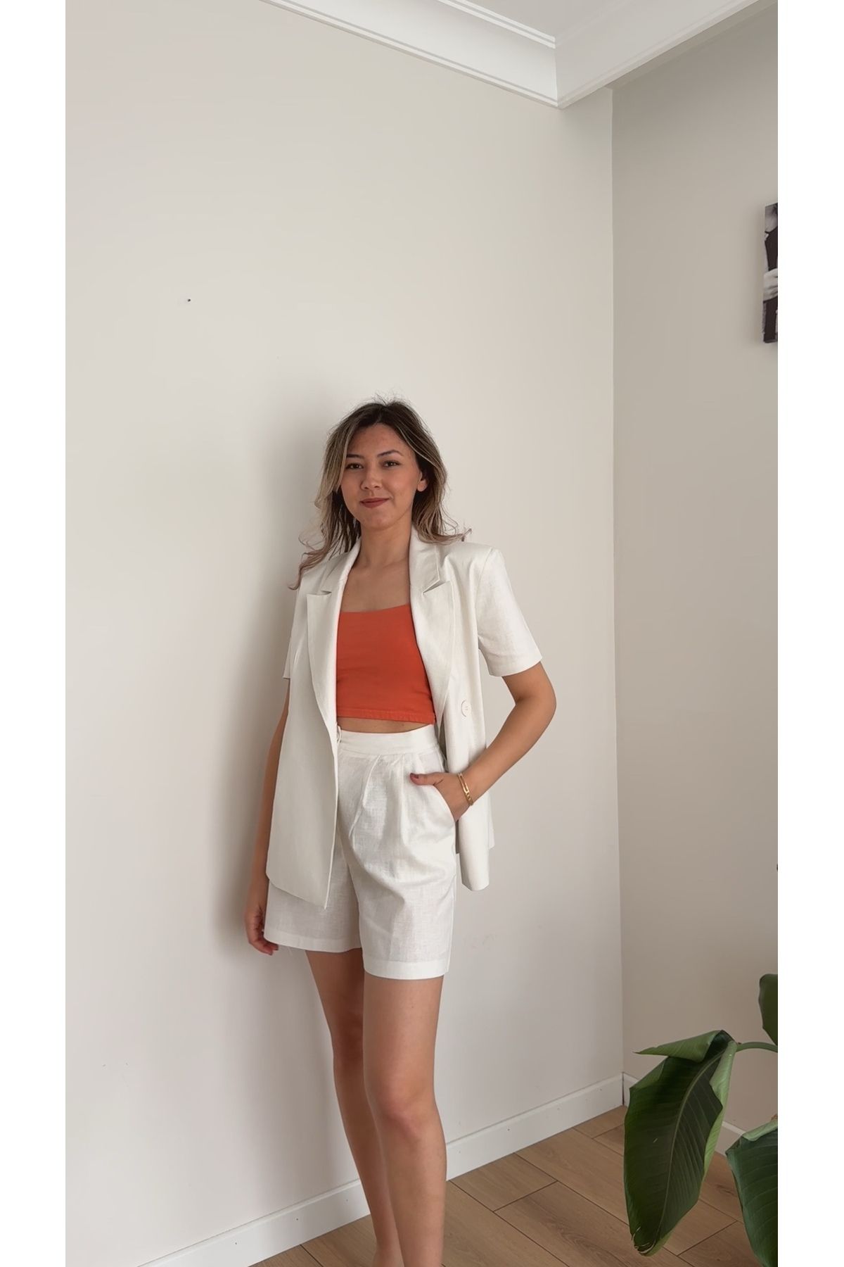 TUSİVA STORE Keten Ceket Şort Takım