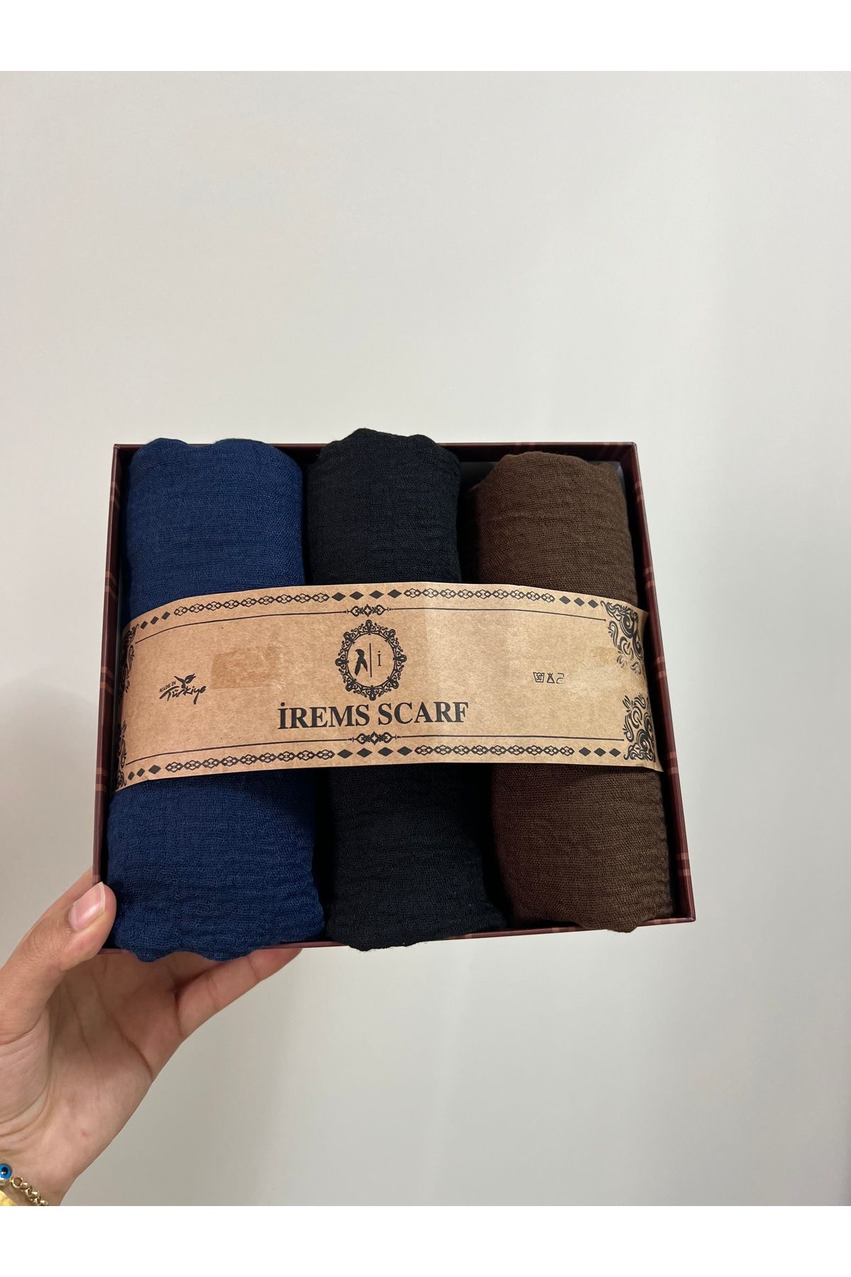 shop İremssscarf 3 lü Bürümcük şal seti(siyah-lacivert-acı kahve )