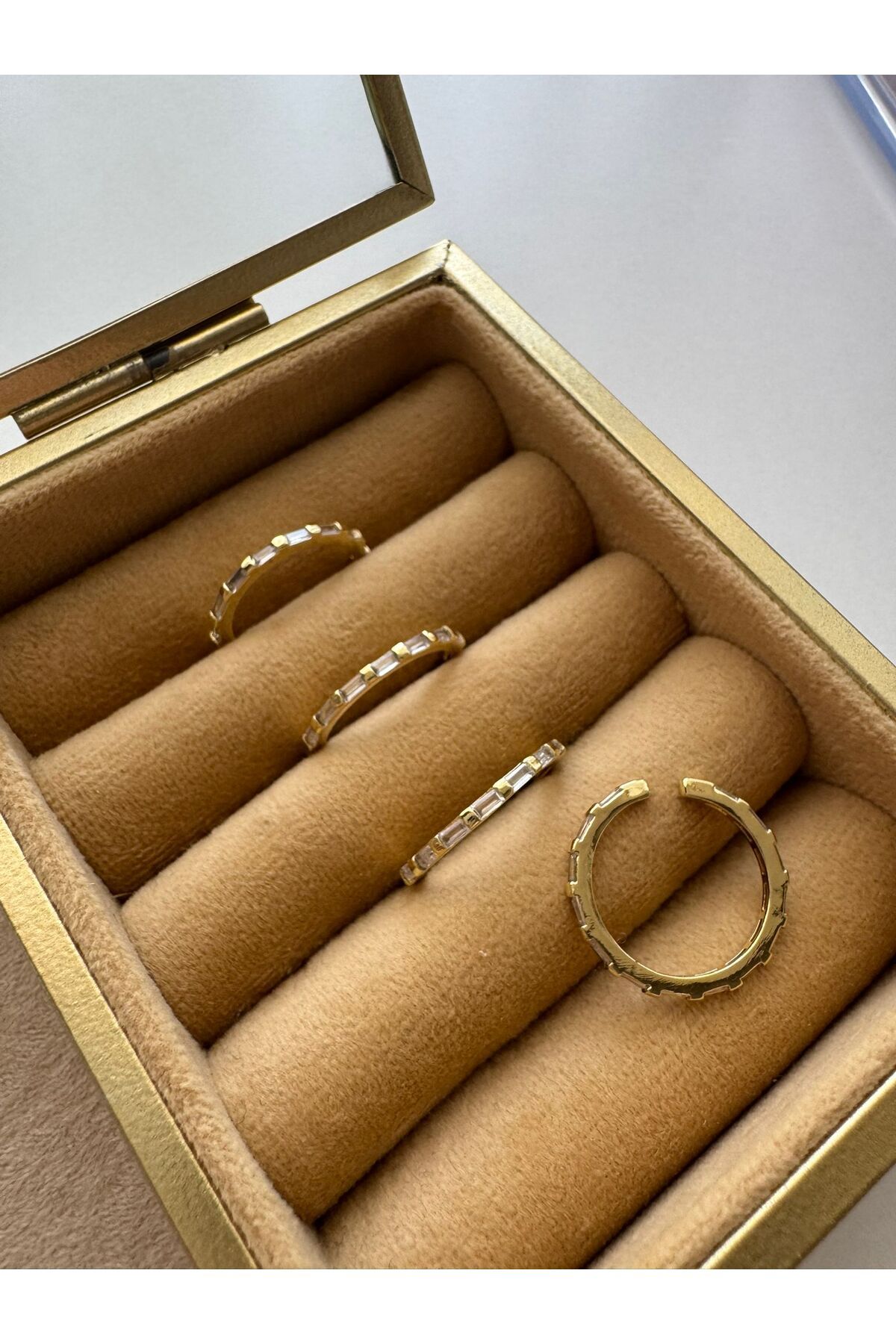 MODA KOPYA - 14k 7-8 No Uyumlu Ayarlanabilir Taşlı Çelik Yüzük
