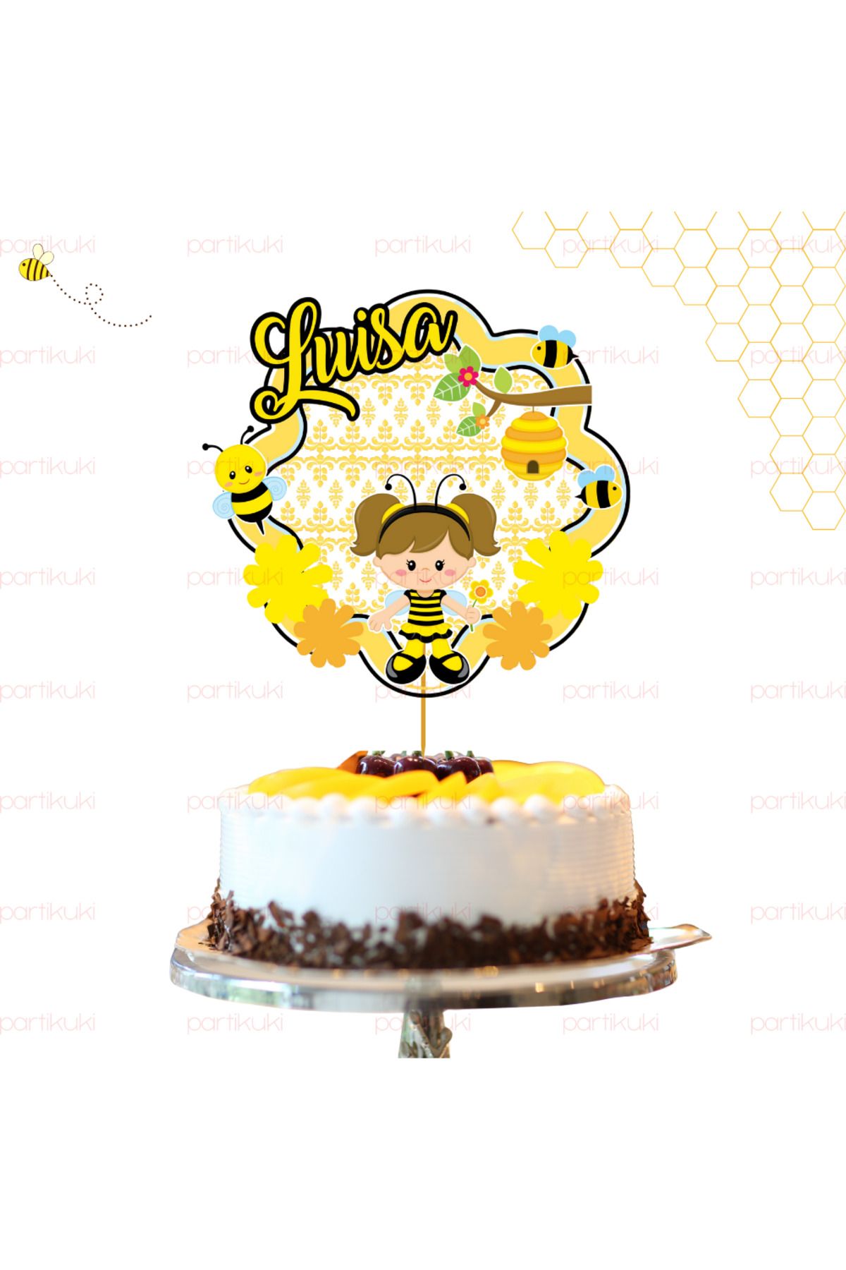 partikuki Kişiye Özel İsimli Arı Maya Bal Konsept Doğum Günü Pasta Cupcake Süsü Topper