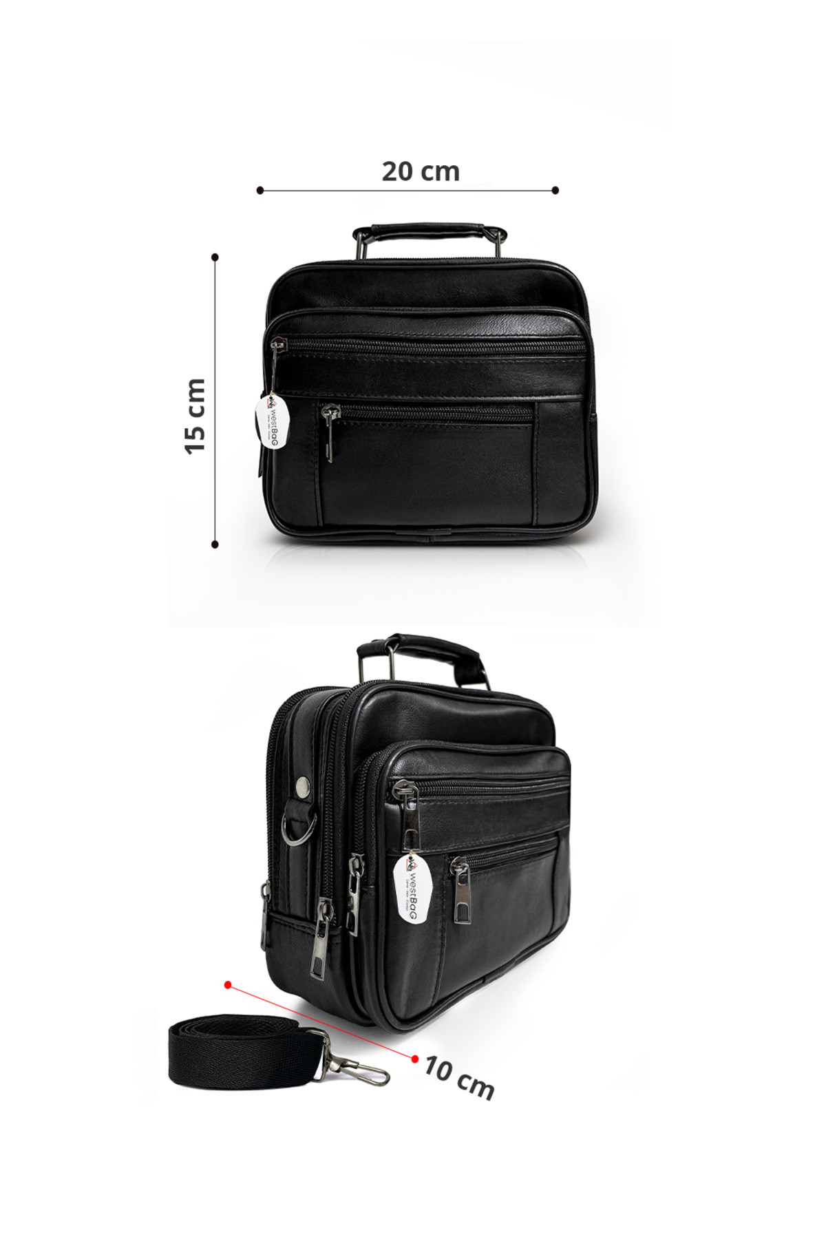 westbag Erkek Siyah Yatay Model Çelik Kasalı Hakiki Deri El Ve Omuz Çantası Orta Boy görsel 5