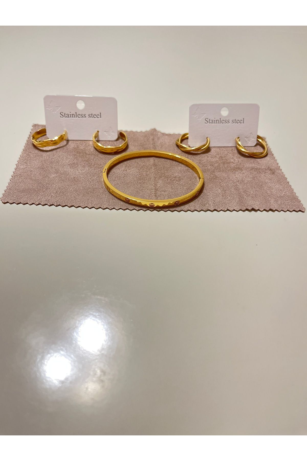 mini cadde Paslanmaz Çelik Takı Seti Küpe ve Bileklik
