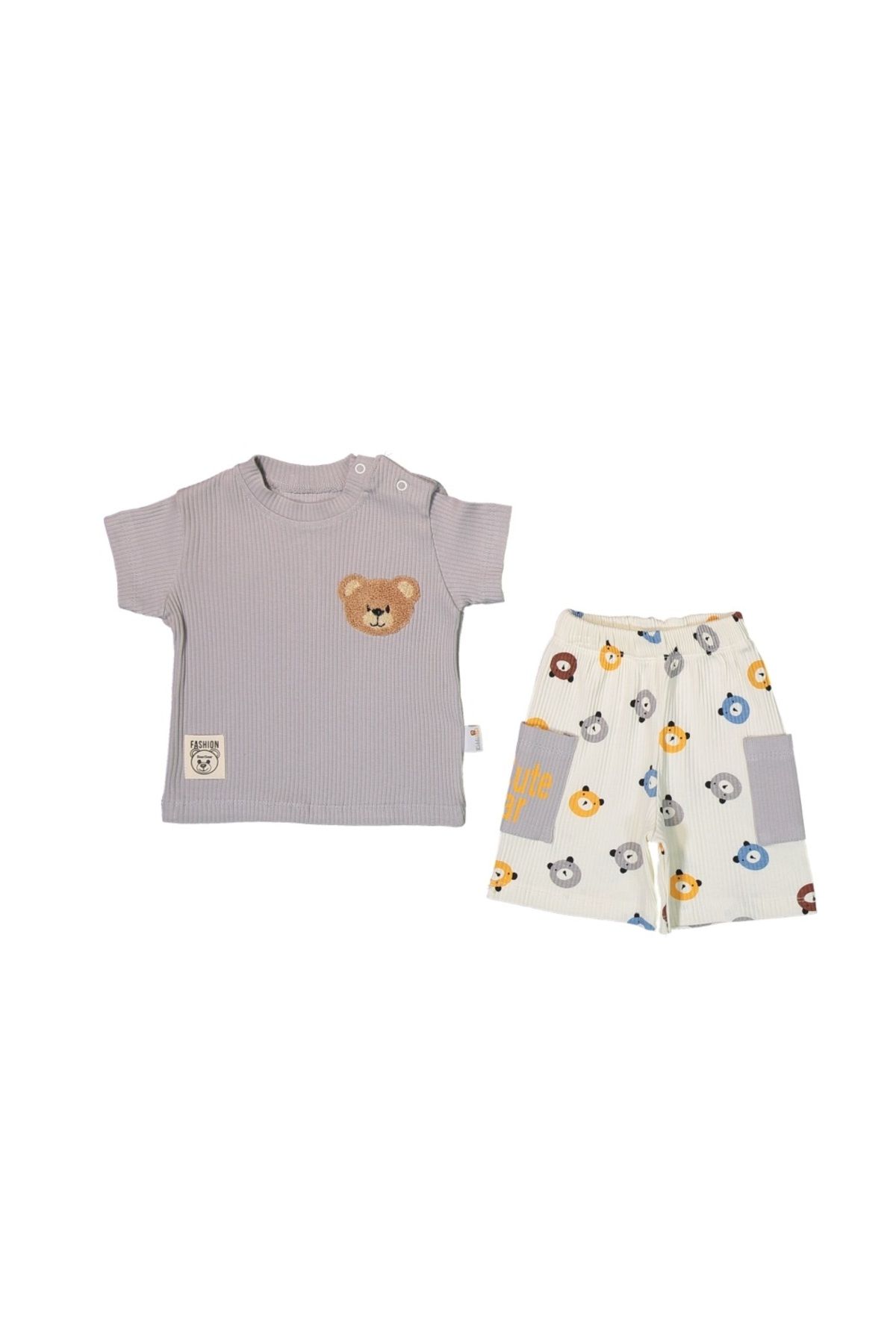 Baby Unisex Bebek Ayıcık Nakışlı Yazlık Şort Takımı