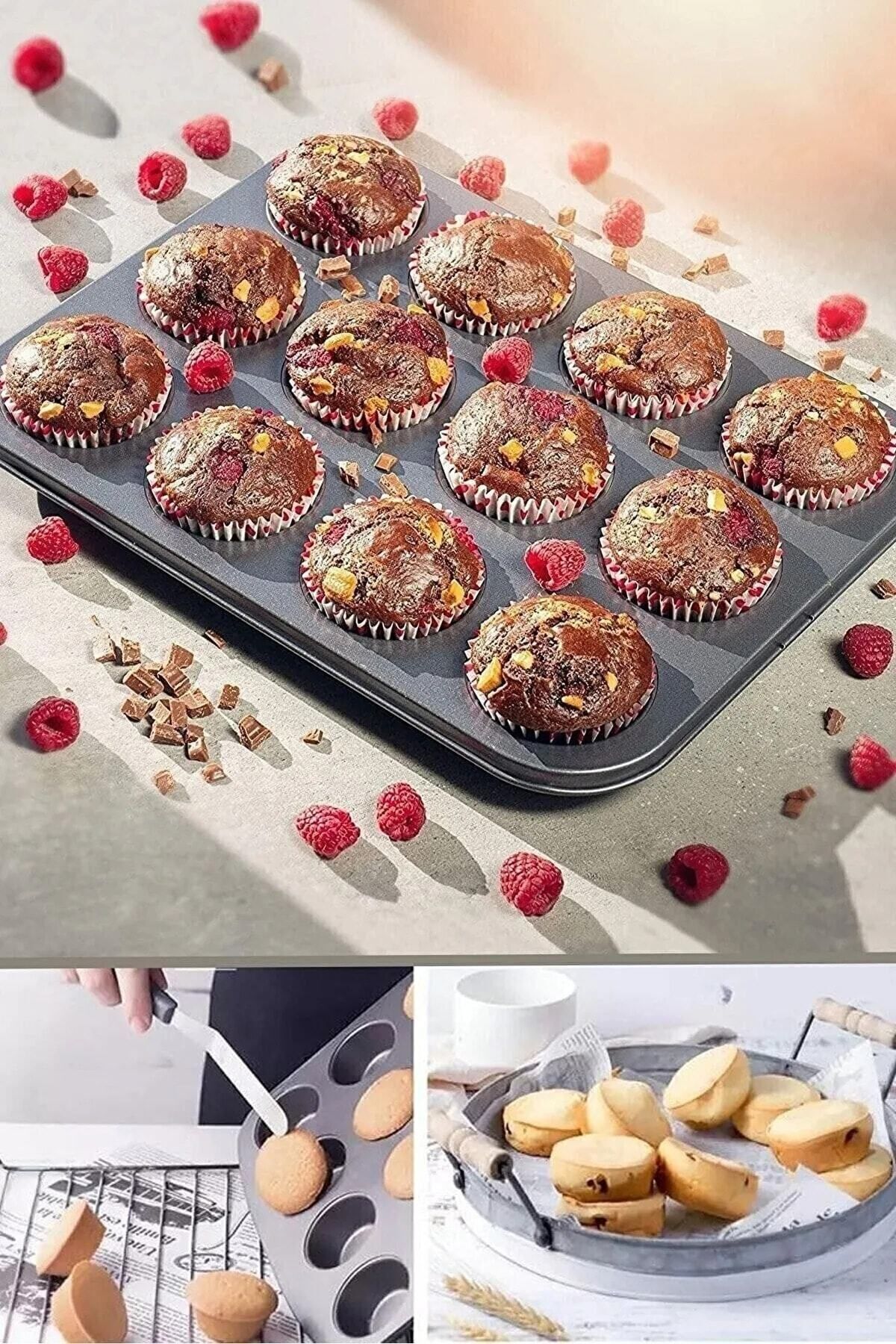 Fırsat7 12 Gözlü Paslanmaz Çelik Yapışmaz Muffin Kek Kalıbı (26.5CM*35CM)