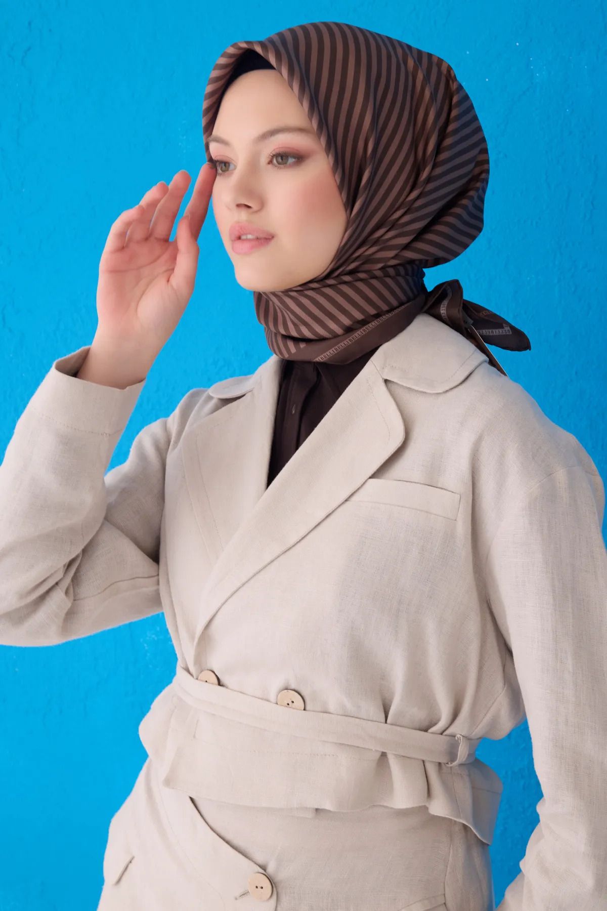 Belli Saf İpek Eşarp 4115D (Twill İpek) 90 x 90 Kahverengi - 83