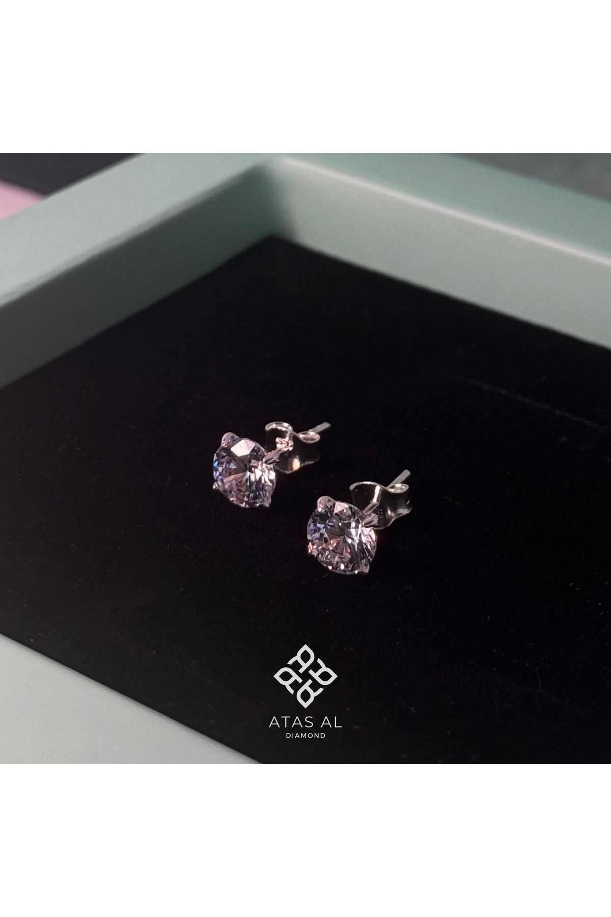 Atas Al Diamond Kraliyet Tek Taş Gümüş Küpe