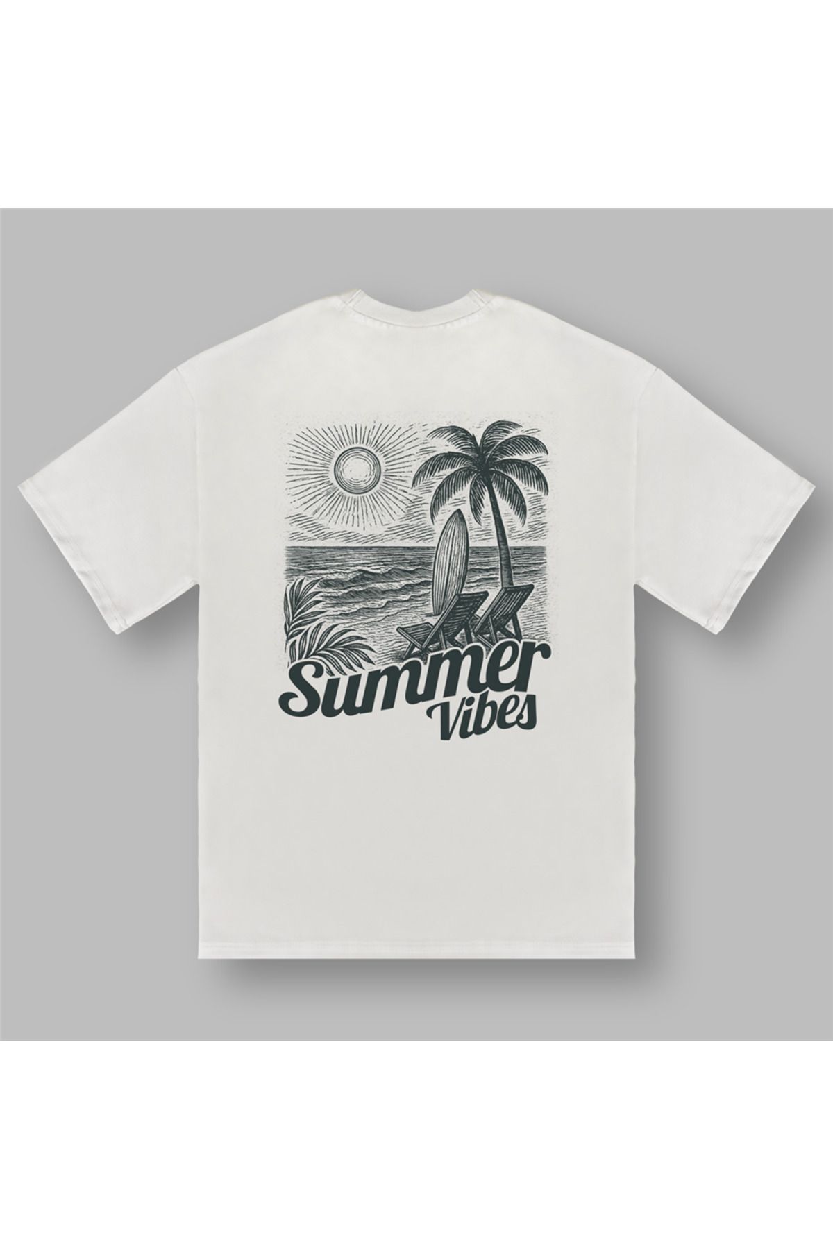 BOYANOVA Summer Vibes Palmiye Desenli Oversize Şeker Tişört