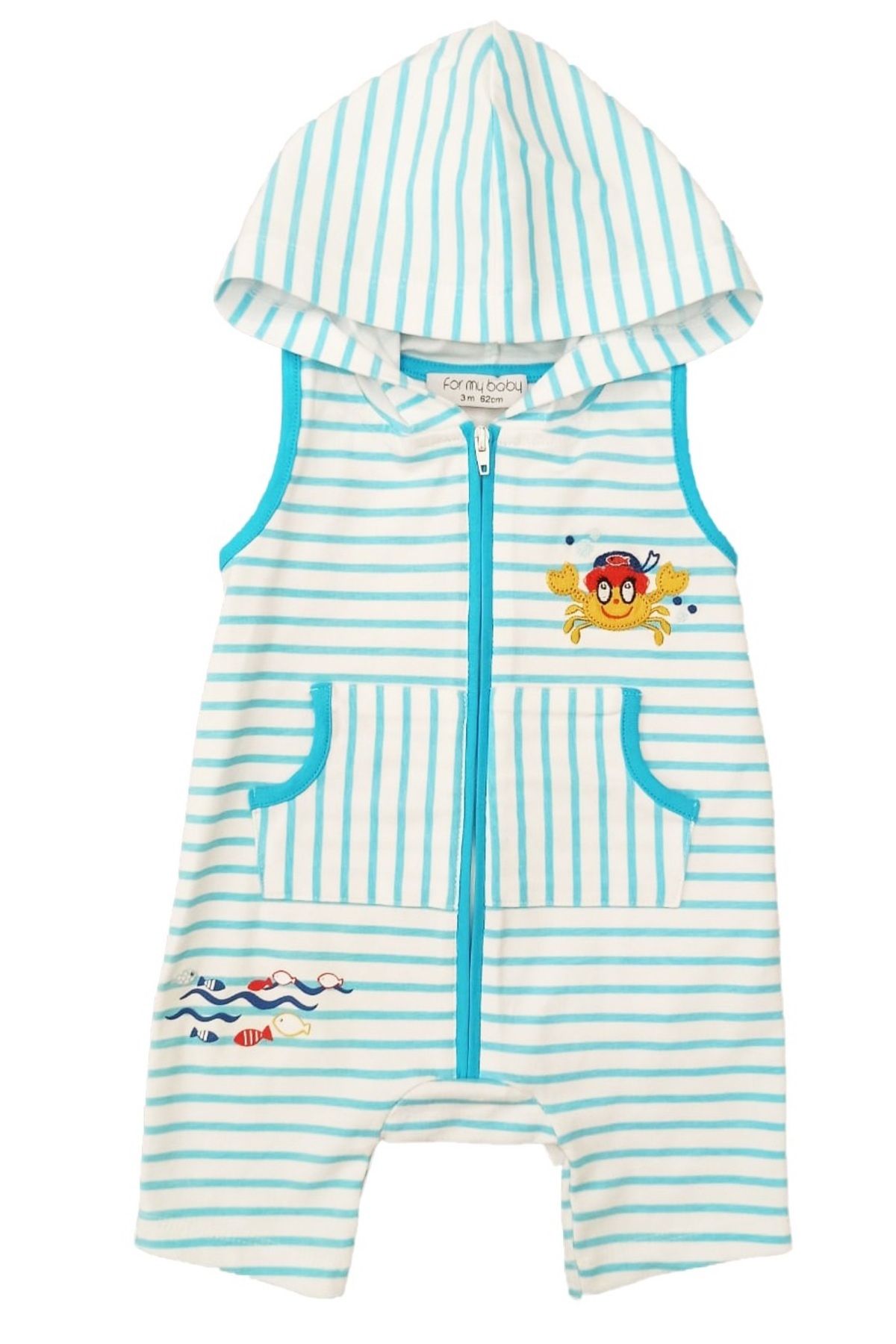 For My Baby %100 PAMUK BAY YENGEÇ DESENLİ KAPŞONLU BARBATÖZ TULUM