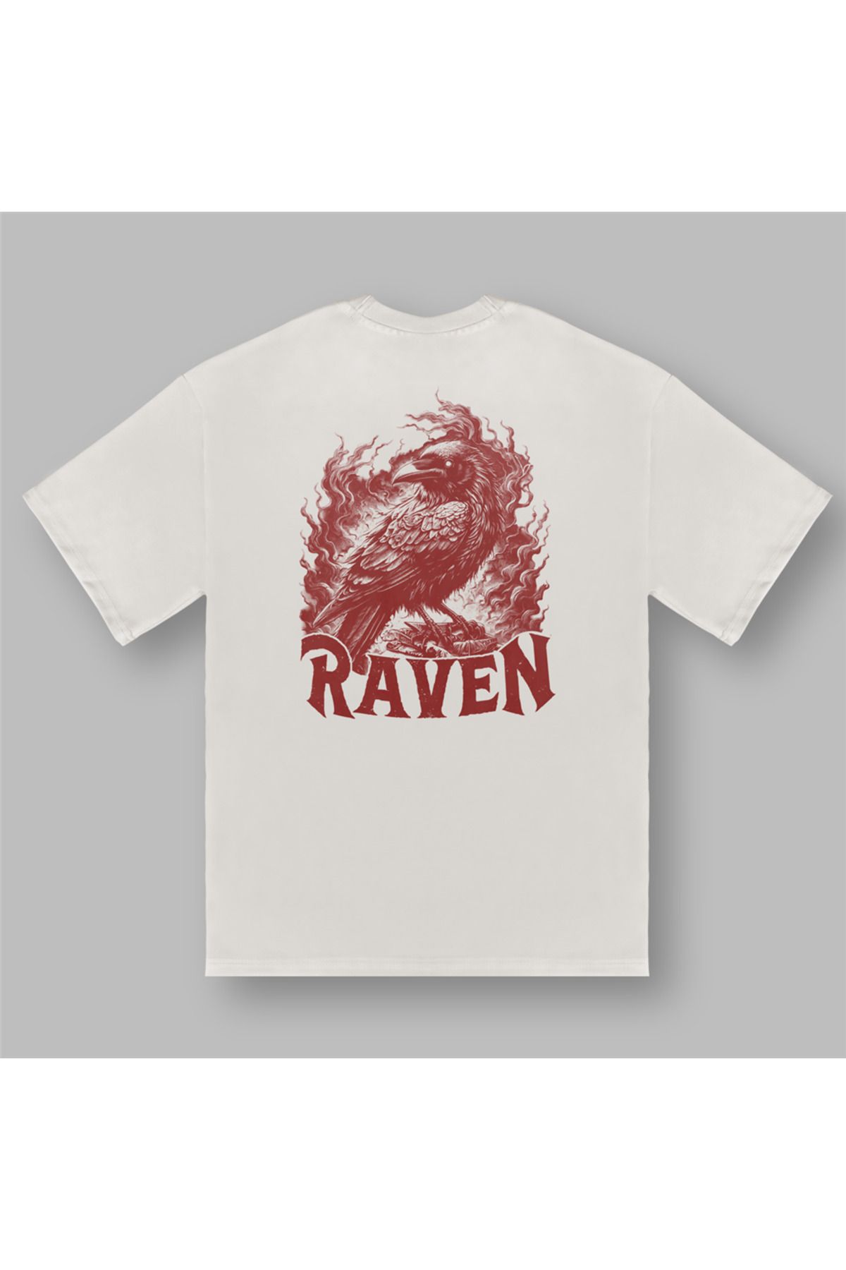 BOYANOVA Kırmızı Kuzgun RAVEN Baskılı Ekru Tişört