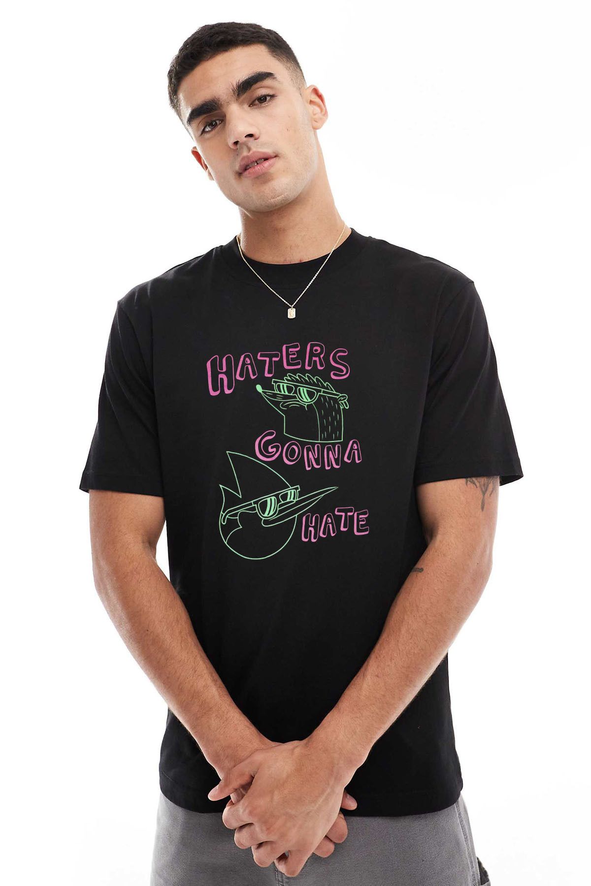 Tee&more. Unisex Regular Fit Regular Show Haters Gonna Hate Baskılı Premium T-shirt