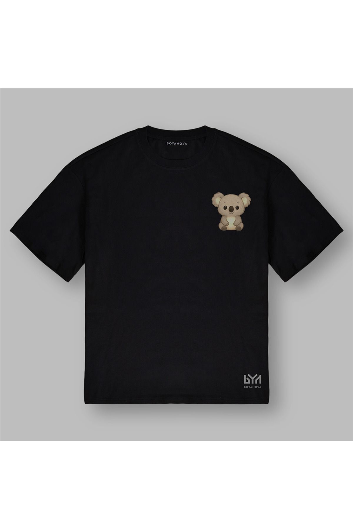 BOYANOVA Koala Figürlü Oversize Siyah Tişört