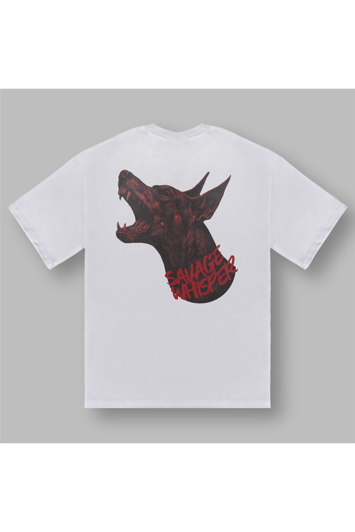 BOYANOVA Doberman Baskılı Vahşi Stil Oversize Beyaz Tişört