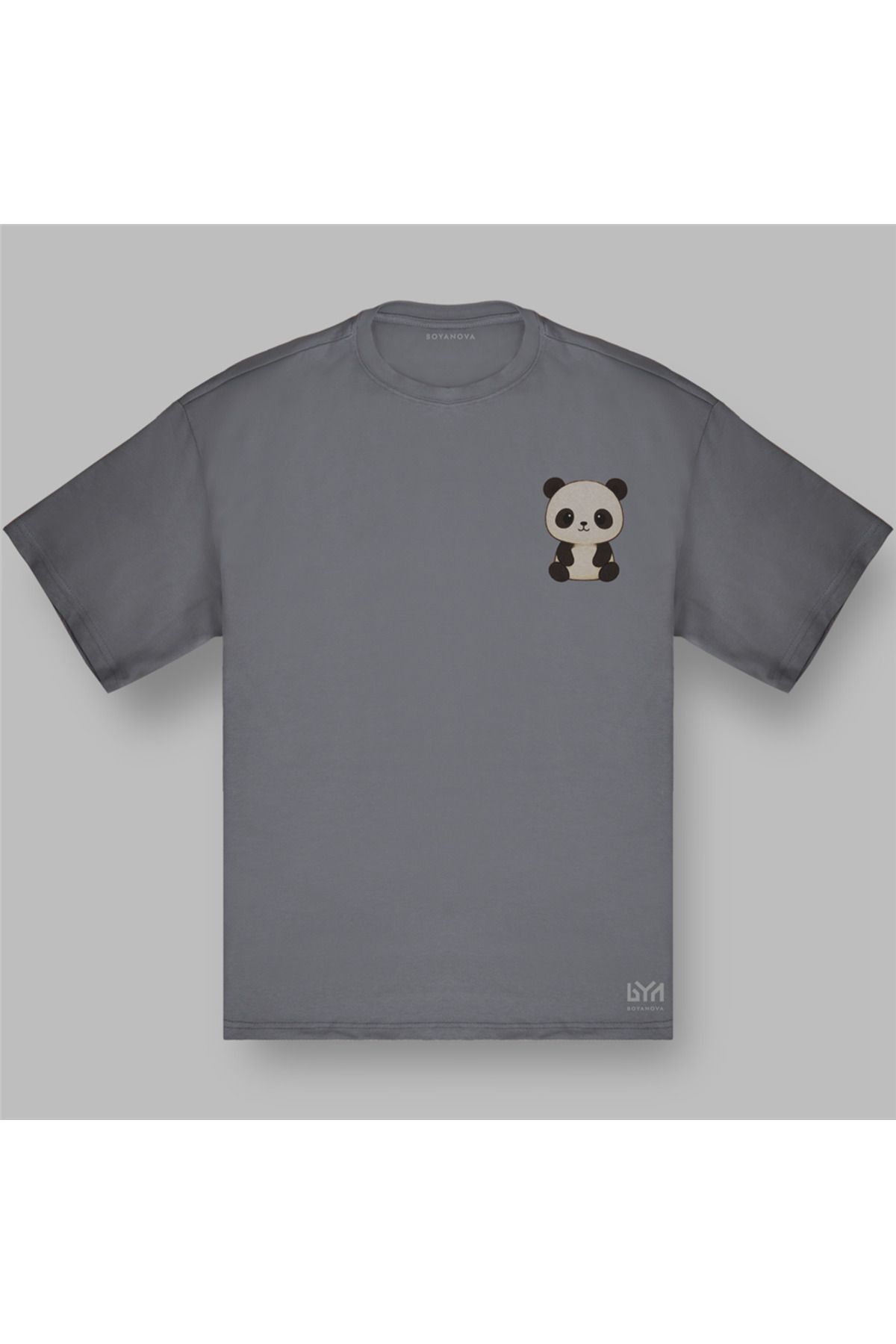 BOYANOVA Panda Figürlü Oversize Gri Tişört