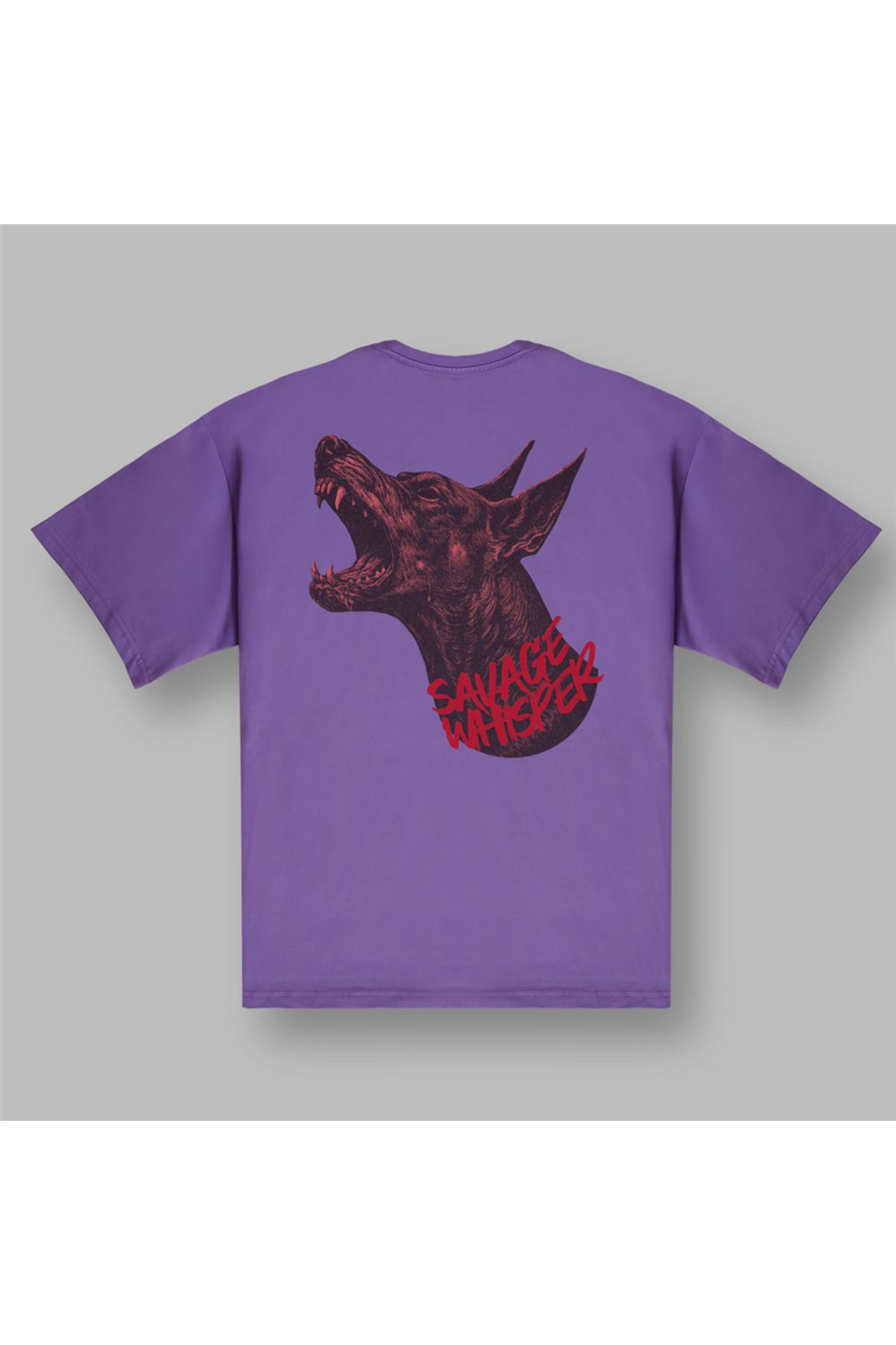 BOYANOVA Doberman Baskılı Vahşi Stil Oversize Mor Tişört