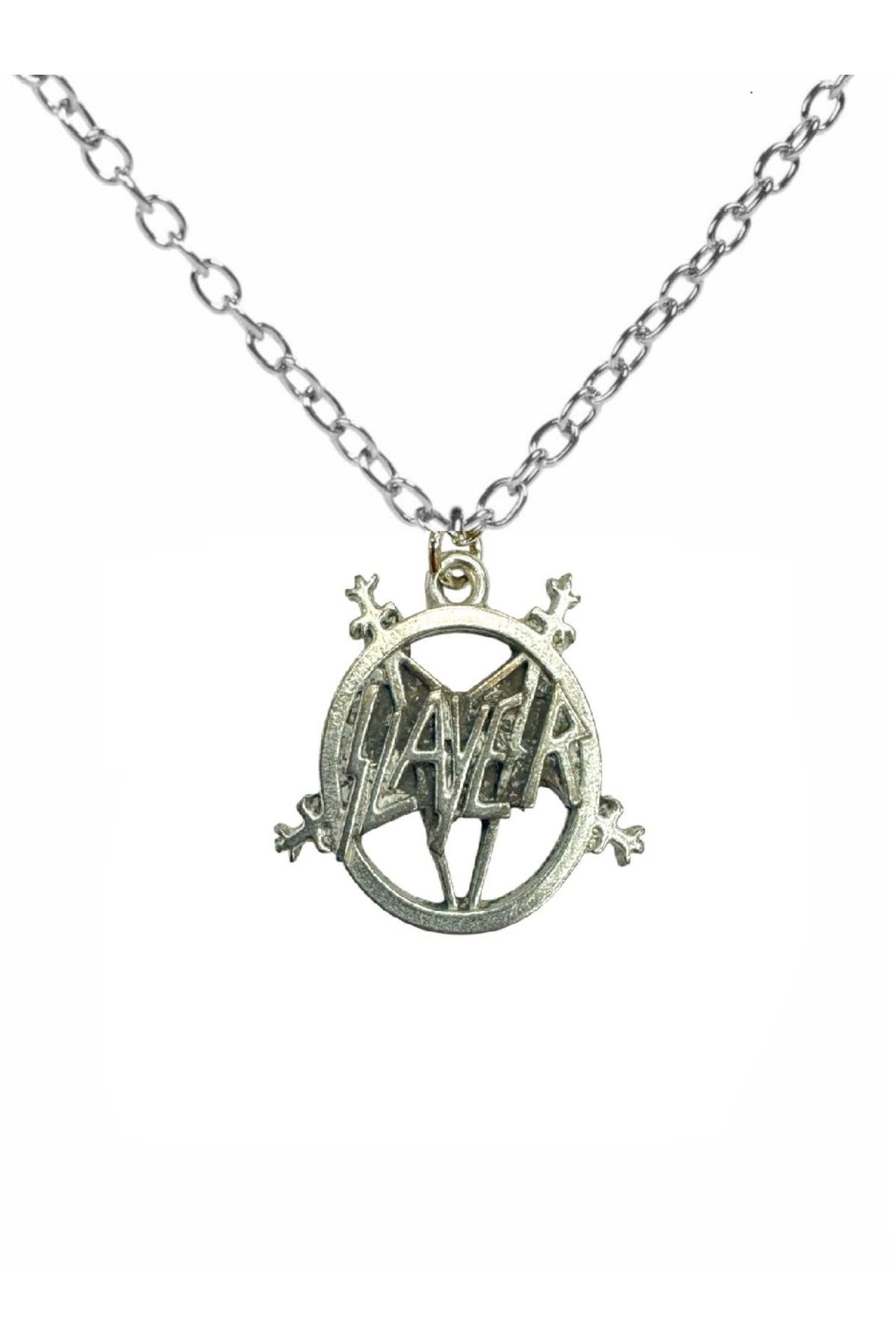 Herşey Nota Slayer Pentagram Figürlü Metal Kolye – 60 cm Zincirli Heavy Metal Takı