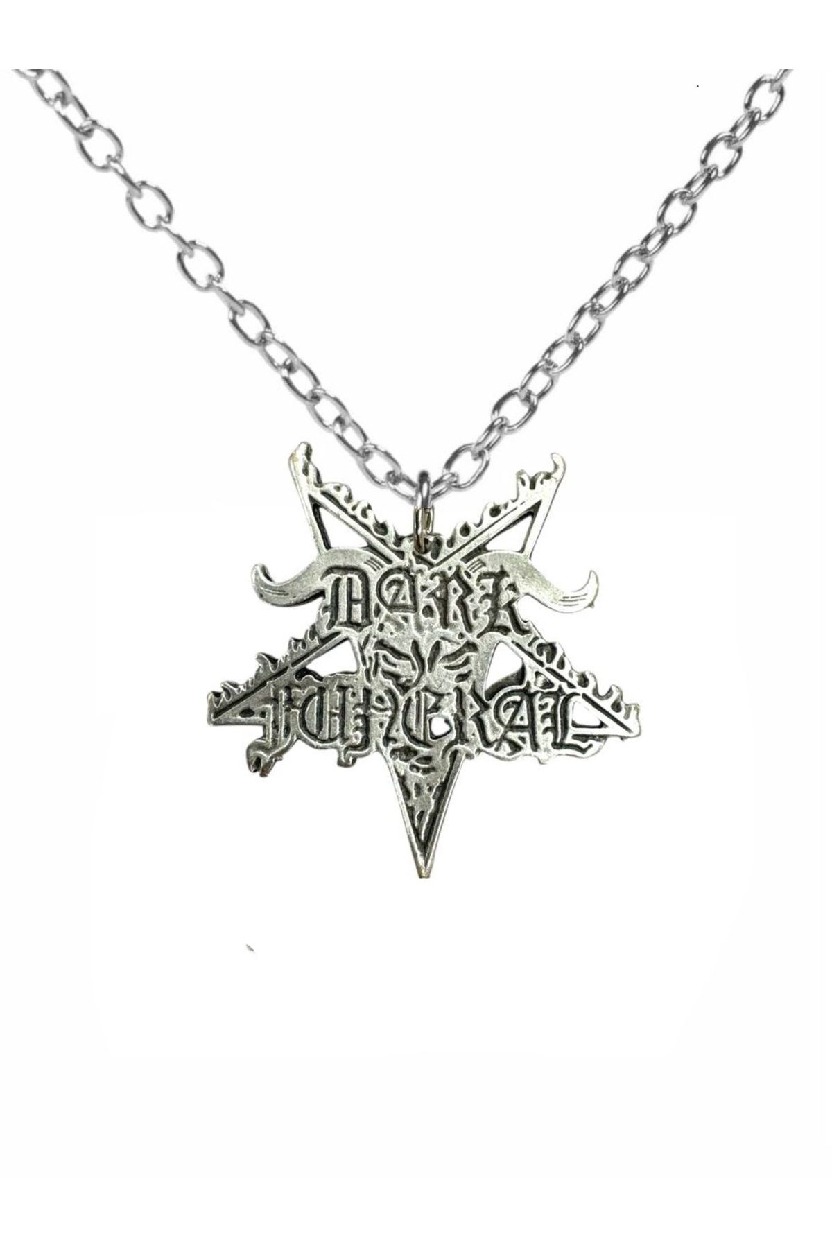 Herşey Nota Dark Funeral Logo Figürlü Metal Kolye – 60 cm Zincirli Black Metal Unisex Takı
