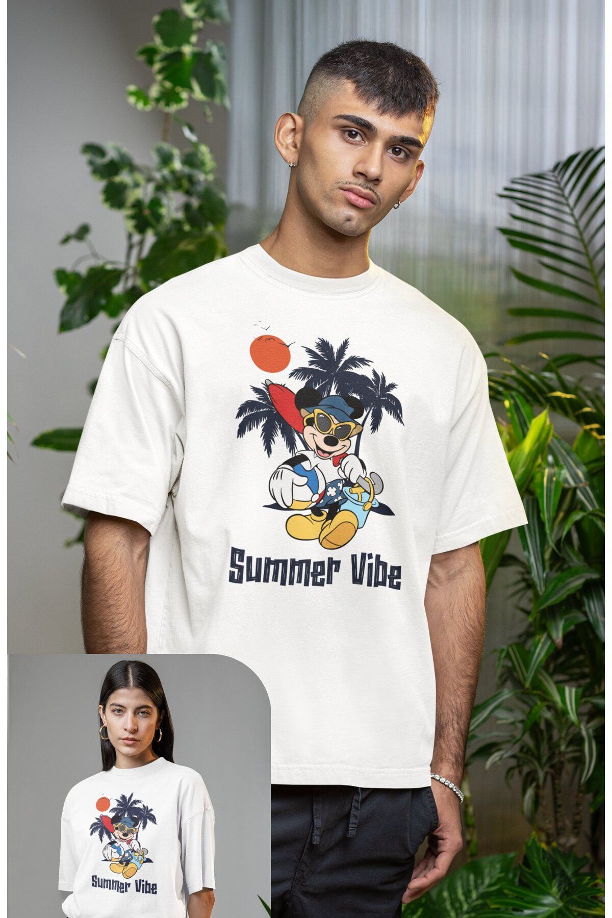 Fuddy Moda Unisex Summer Vibes Yazılı Tişört, Oversize Çizgi Film Temalı T-shirt
