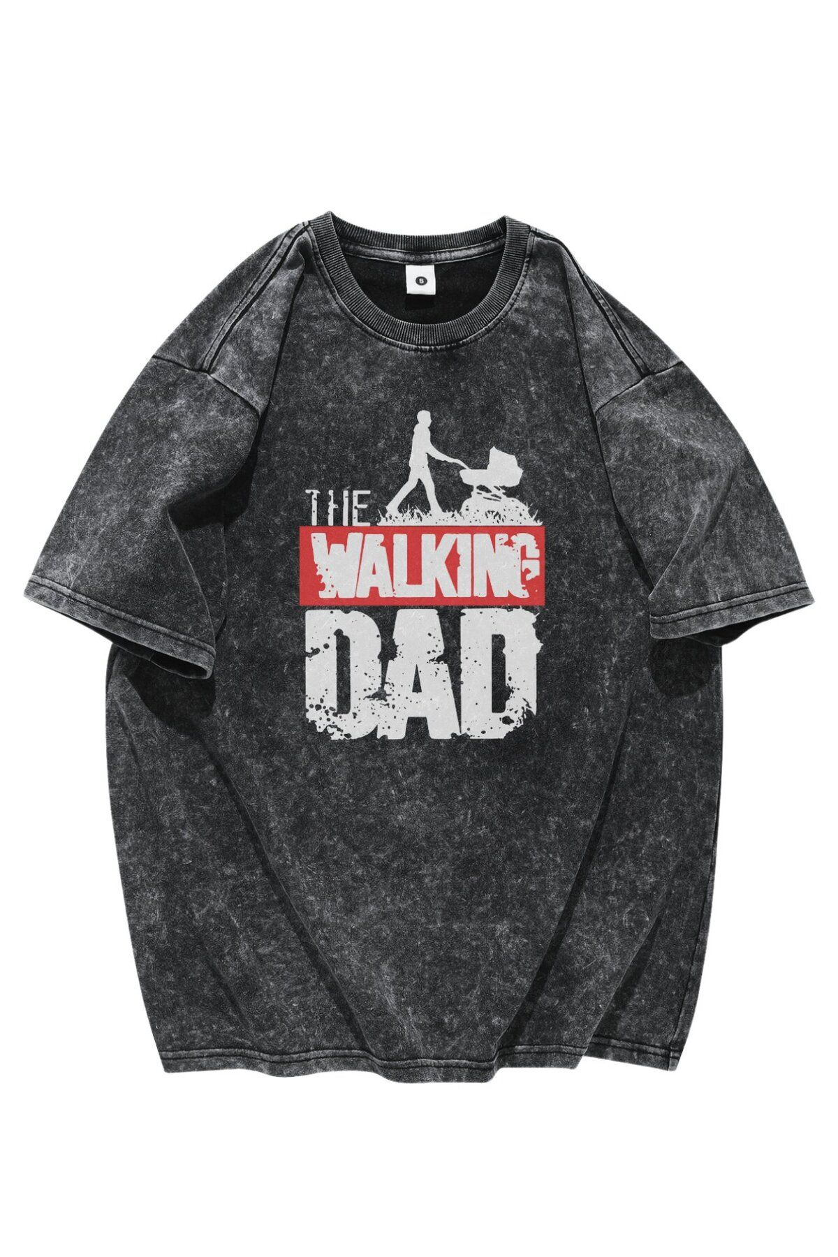 Fuddy Moda The Walking Dad Yazılı Yıkamalı Tişört, Oversize Babalar Günü Temalı Vintage T-Shirt