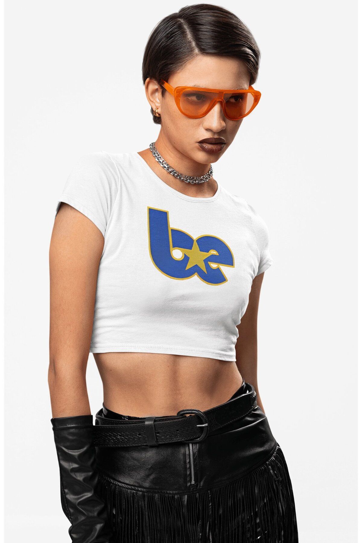 Fuddy Moda Yıldızlı BE Yazılı Crop Top, Kadın Billie Eilish Temalı Crop Bluz