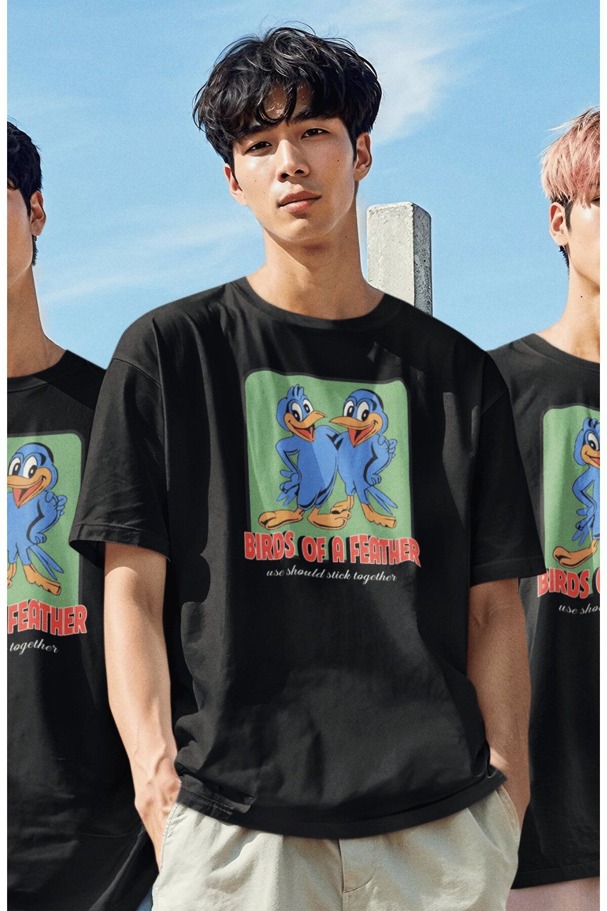 Fuddy Moda Unisex Birds of a Feather Yazılı Tişört, Oversize Billie Eilish Şarkı Baskılı T-shirt