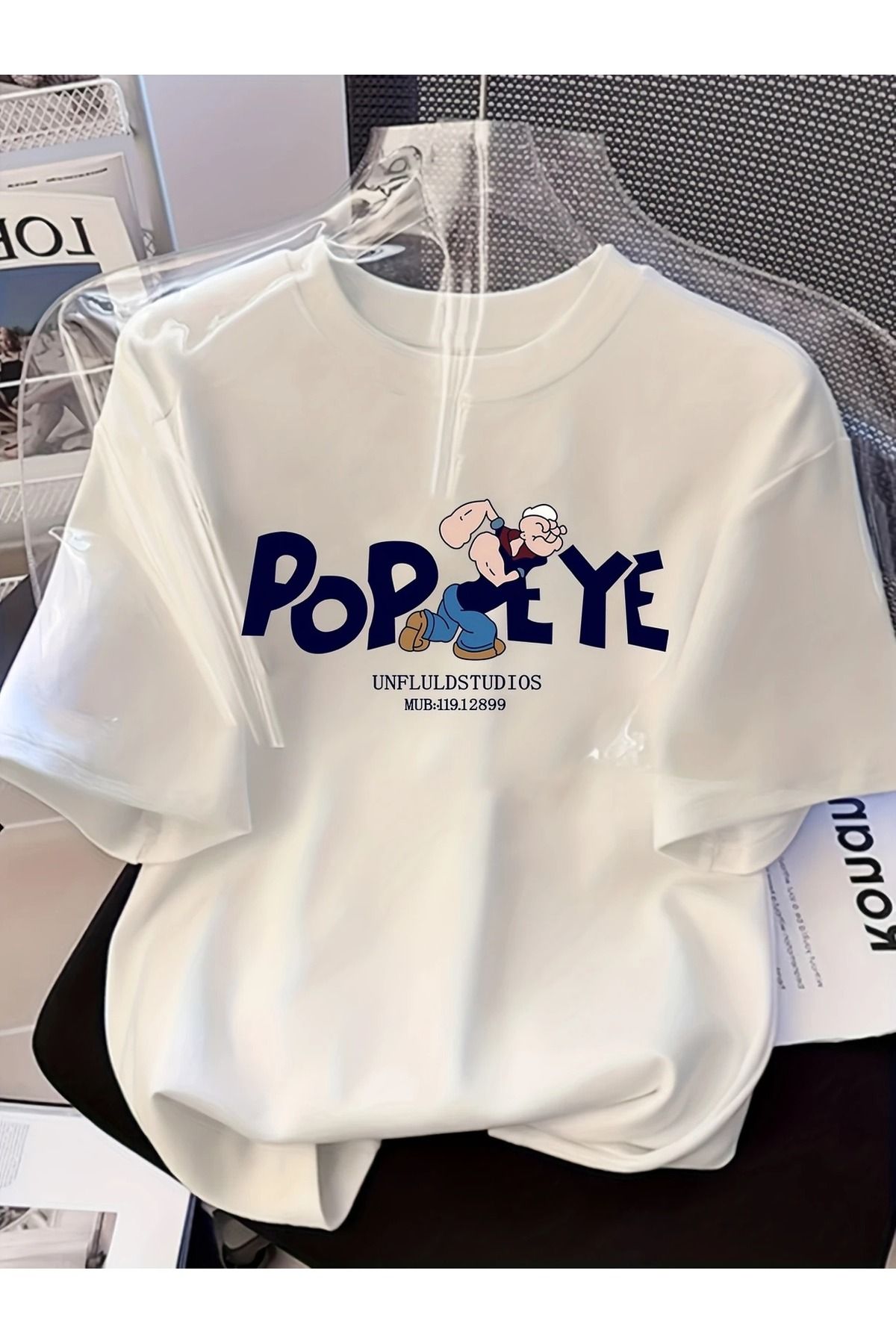Massgai Unisex Popeye Temel Reis Baskılı Oversize %100 Pamuk T-shirt