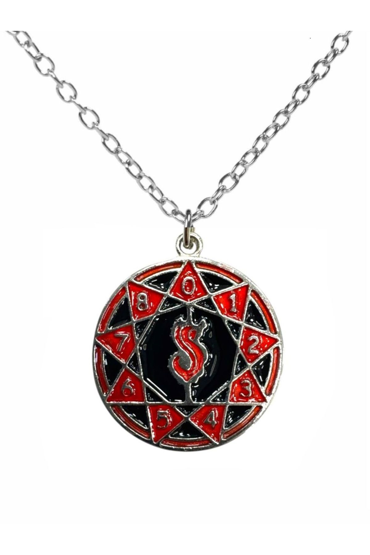 Herşey Nota Slipknot Kırmızı Metal Logo Kolye – 60 cm Uzun Alaşımlı Zincirli Rock Takı
