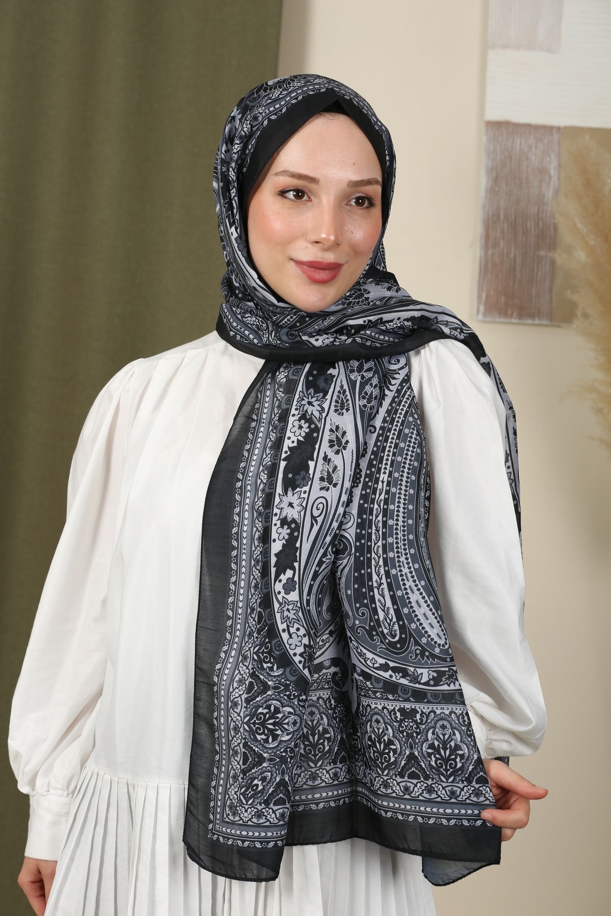 moda camiya Retro Desen Şal Siyah