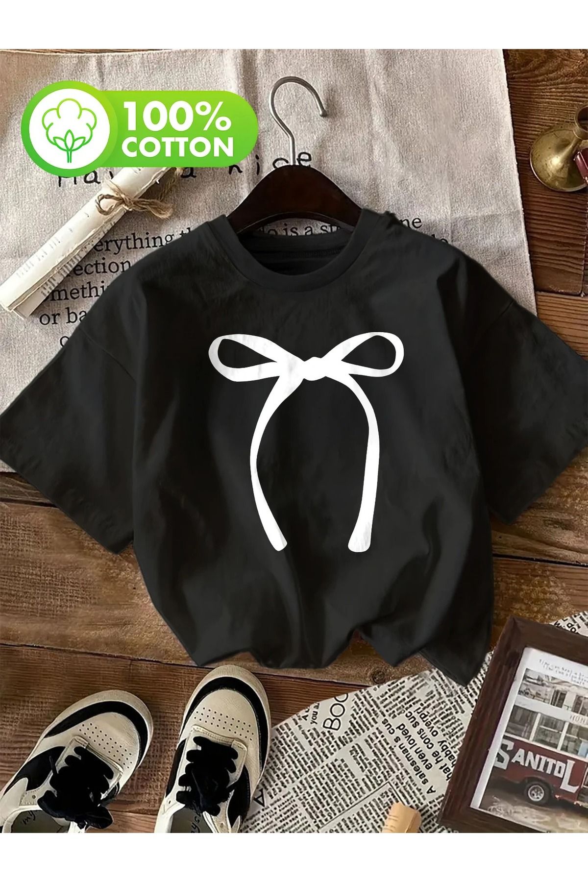 Massgai Unisex Kurdele Ribbon Baskılı Oversize %100 Pamuk T-shirt