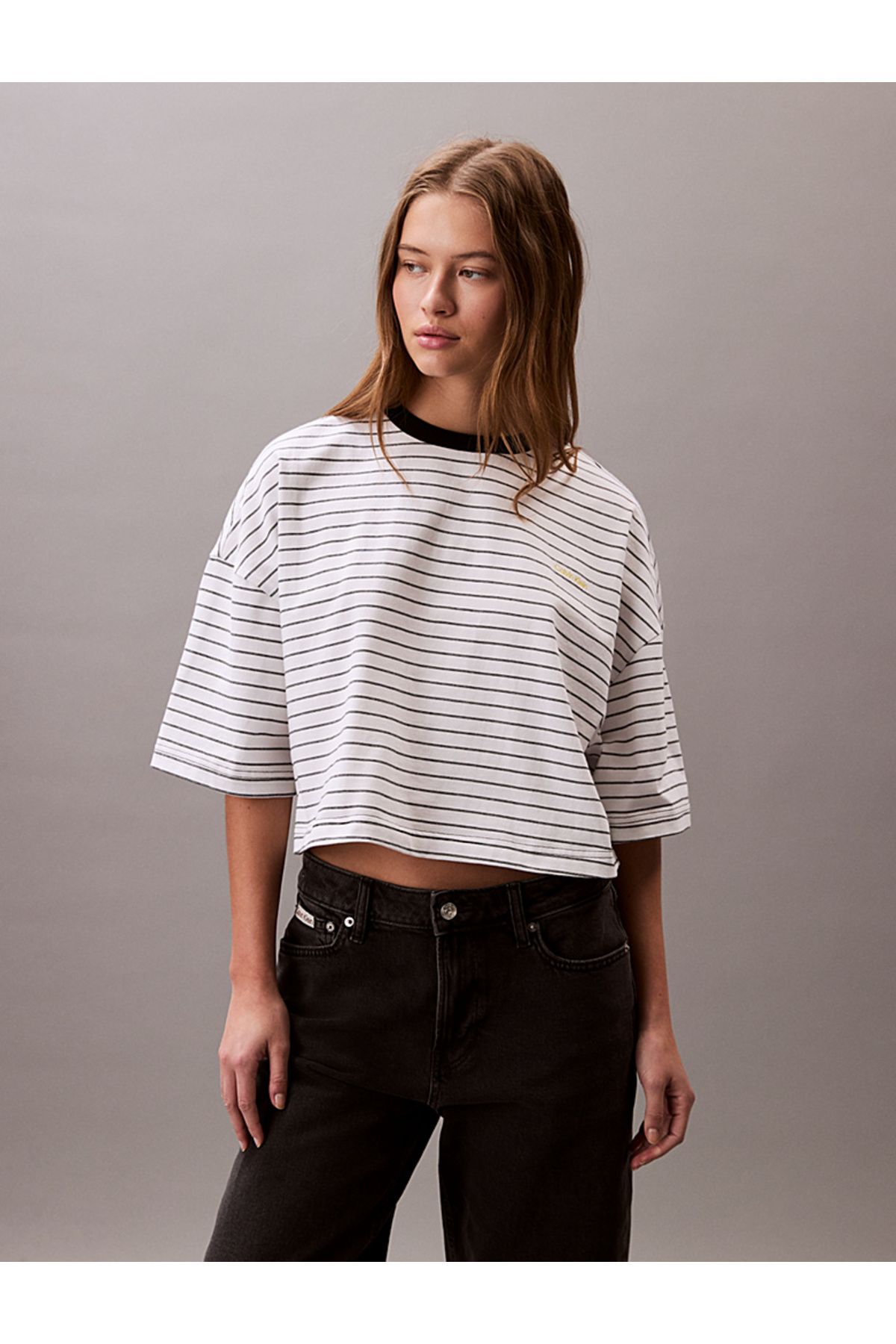 Calvin Klein Striped Cropped Boxy Tee