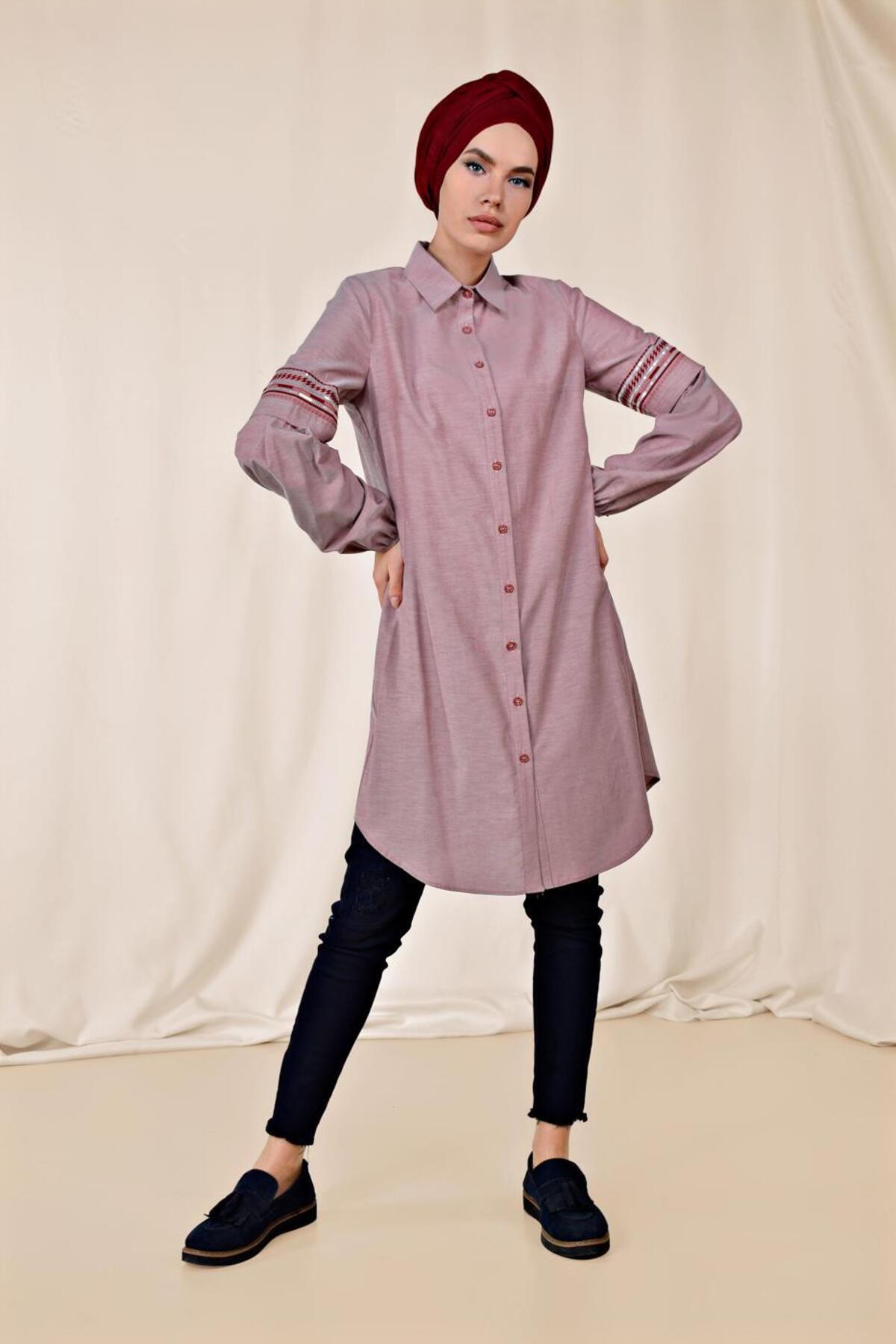 آلوینا تونیک نخی با آستین گلدوزی شده ۴۲۳۲