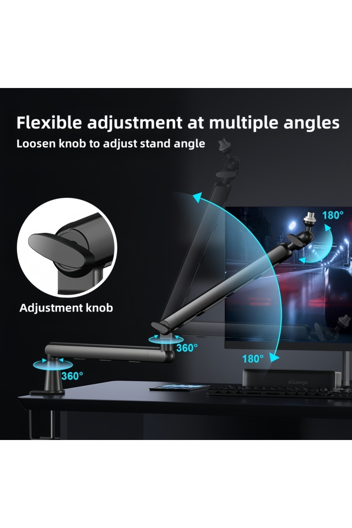 FlashHawk-Microphone Boom Arm, Low Profile Adjustable Stick Microphone Arm Stand, for Podcast Streaming Gaming 3