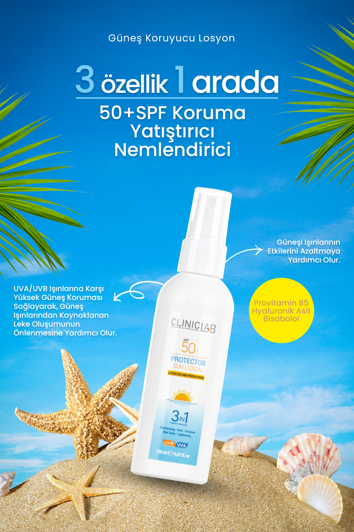 Cliniclab Güneş Losyonu 50 Spf 150 ml (Besleyici ve Nemlendirici) — 8683210319180