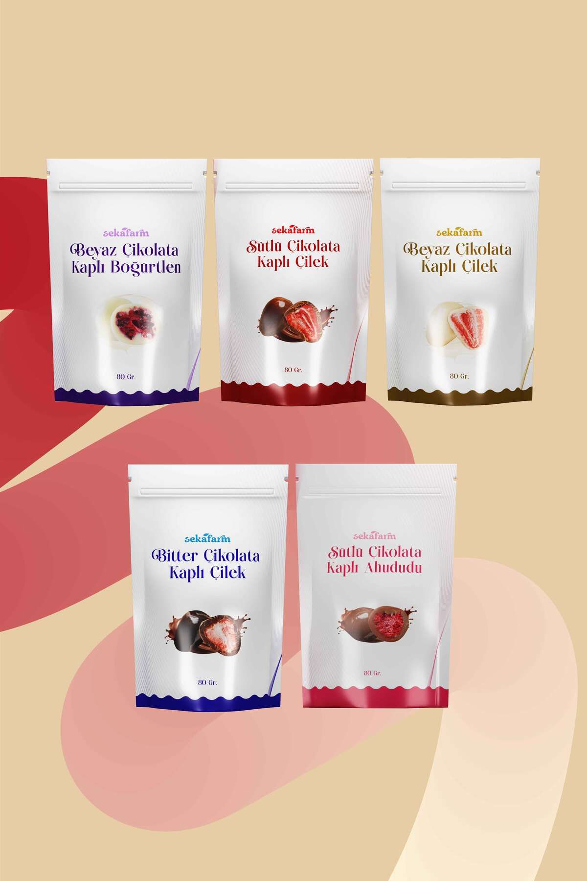 sekafarm Çikolata Kaplı Meyve 5'li Set , Çikolata Kaplı Freeze-Dry Meyve , Meyve Draje