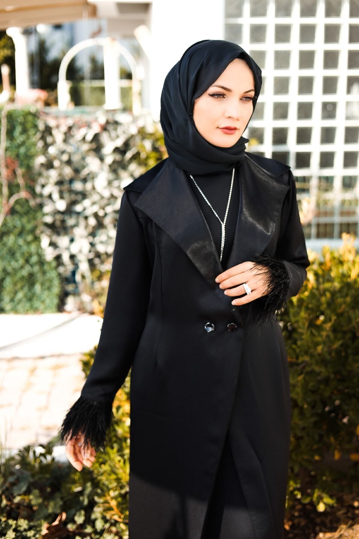 HARİKA WEAR Siyah Krep Saten Elbise Ferace