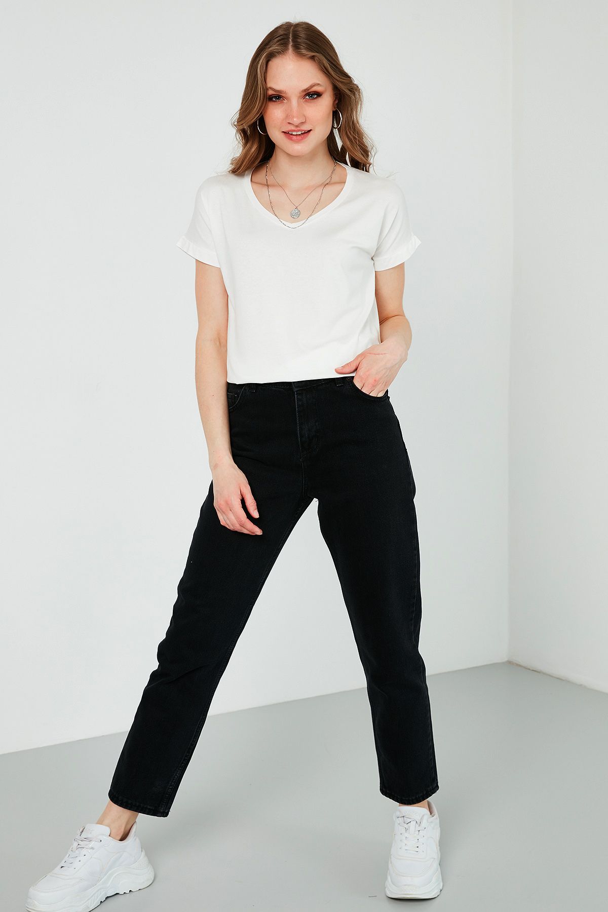 Lela-V-Neck Relaxed Fit Slit Detailed 2'Li Package Blouse Bluz 5862000S2 4