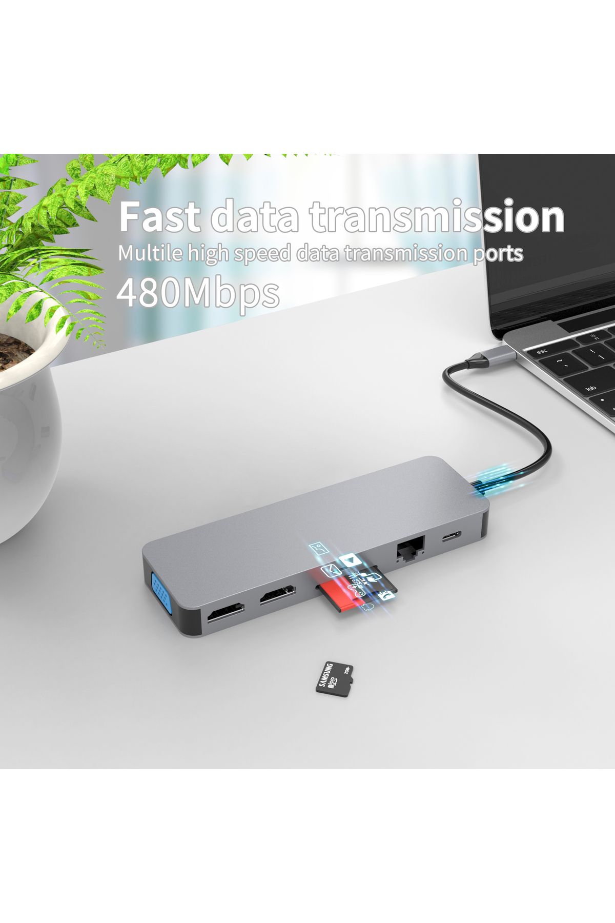 LUVLU-Hub USB C 13 in 1, 2 HDMI 4K, 1 VGA, 1 PD 100W, 1 SD/TF, 1 USB-C, 3 USB 3.0, 1 USB 2.0, Gigabit Lan 8