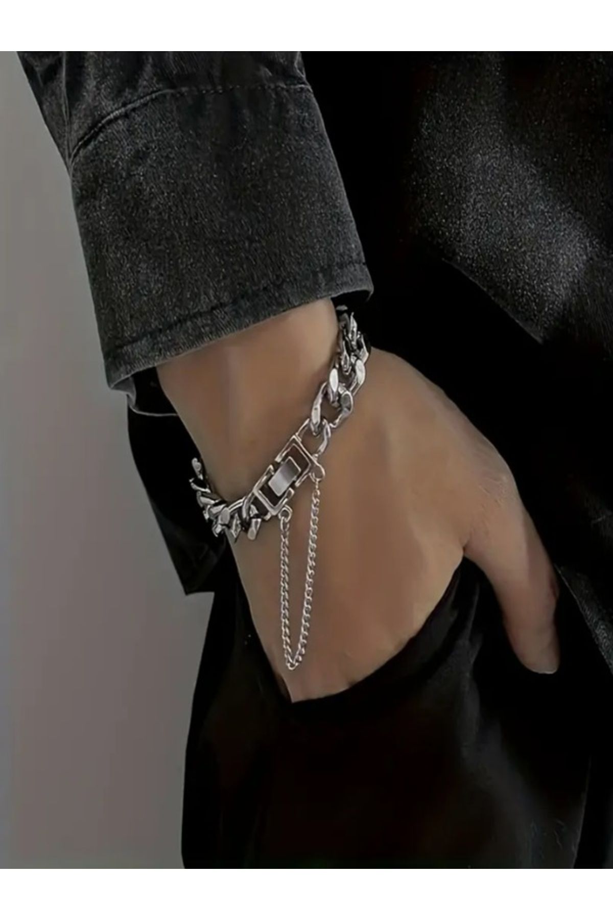 MK AKSESUAR Unisex Cool Hip-Hop Zincir Bileklik, Paslanmaz Çelik