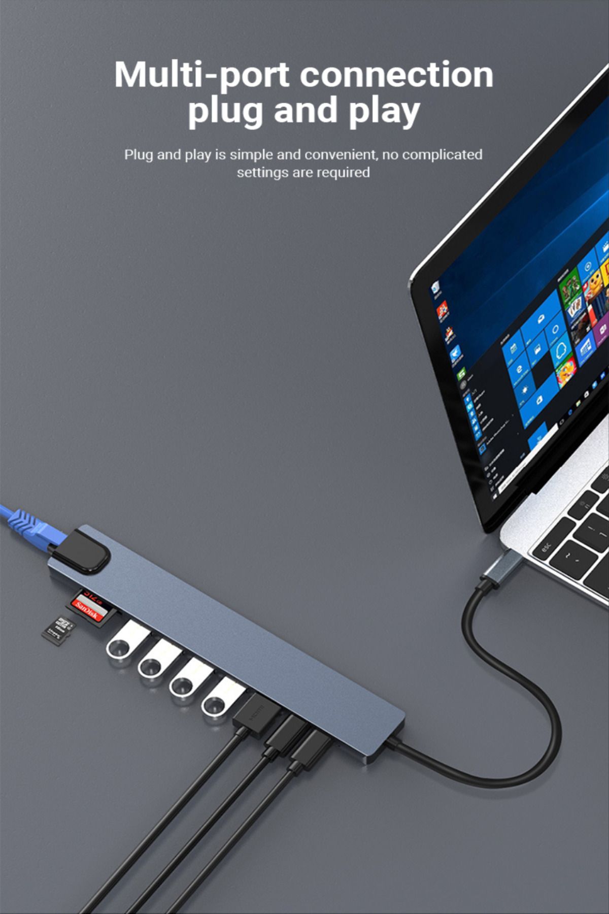 LUVLU-Hub Usb C 10 In 1, 1 Hdmi 4k, 1 Pd 100w, 1 Rj45, 1 Sd/tf, 3 Usb 2.0, 1 Usb 3.0, 1 Usb-c Data 7