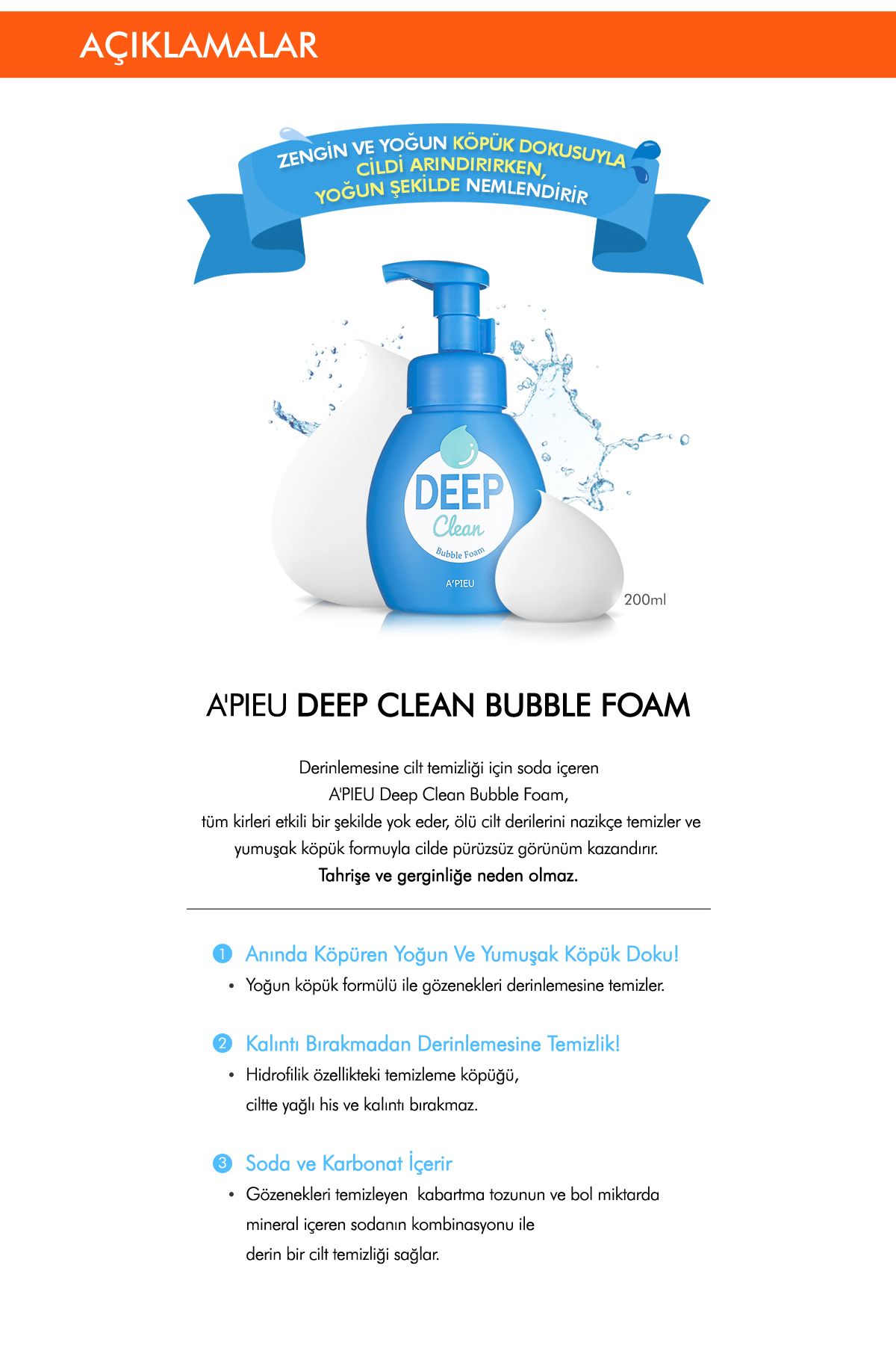 Missha-200ml a'Pieu Deep Clean Bubble - Moisturizing Cleansing Foam with Soda and Carbonate 2