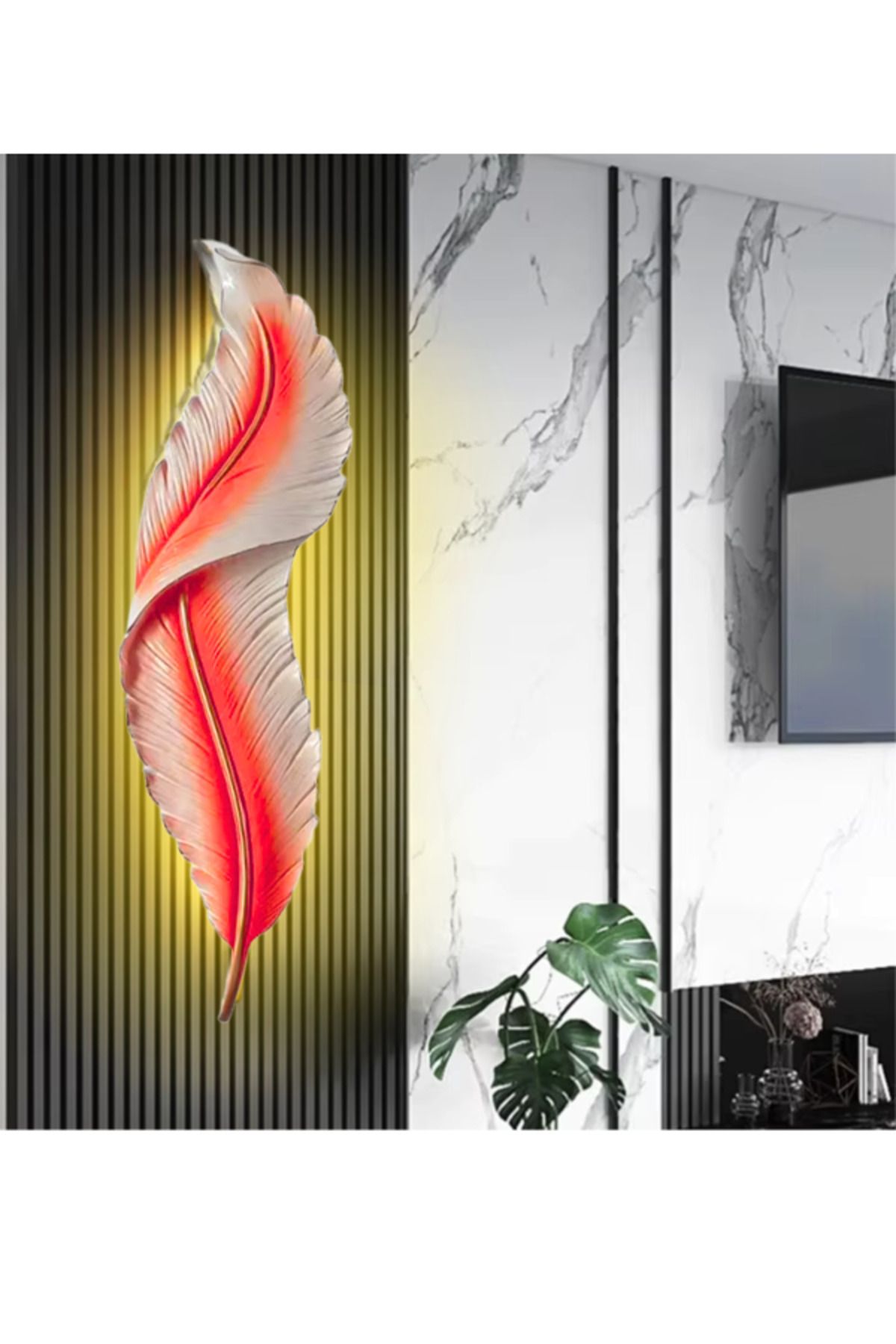 3D AKSESUAR DÜNYASI Tüy Aplik Led'li Kumandalı ve Pilli Dekoratif Duvar Aydınlatma
