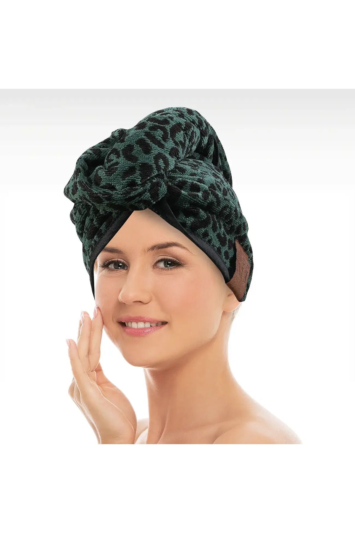 ELLE HOME Leopar Havlu Saç Bonesi - Yeşil