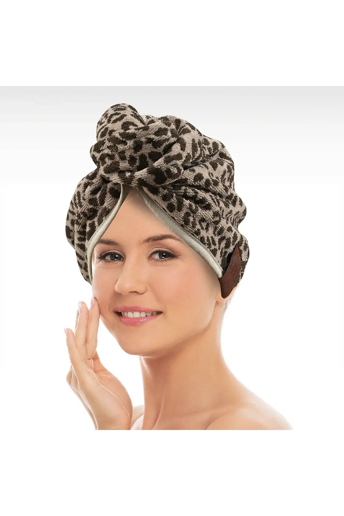 ELLE HOME Leopar Havlu Saç Bonesi - Kahverengi
