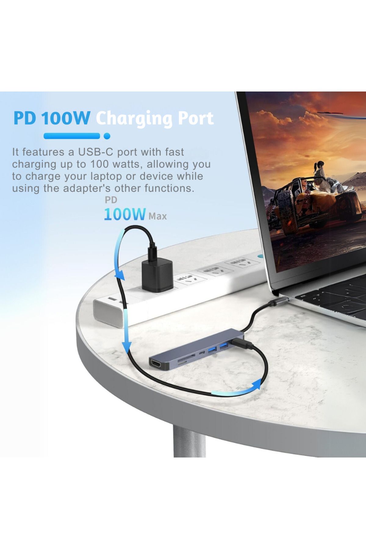 LUVLU-Hub Usb C 7 In 1, 1 Hdmi 4k, 1 Pd 100w, 2 Usb 3.0, 1 Usb-c Data, 1 Sd/tf Card Reader 4
