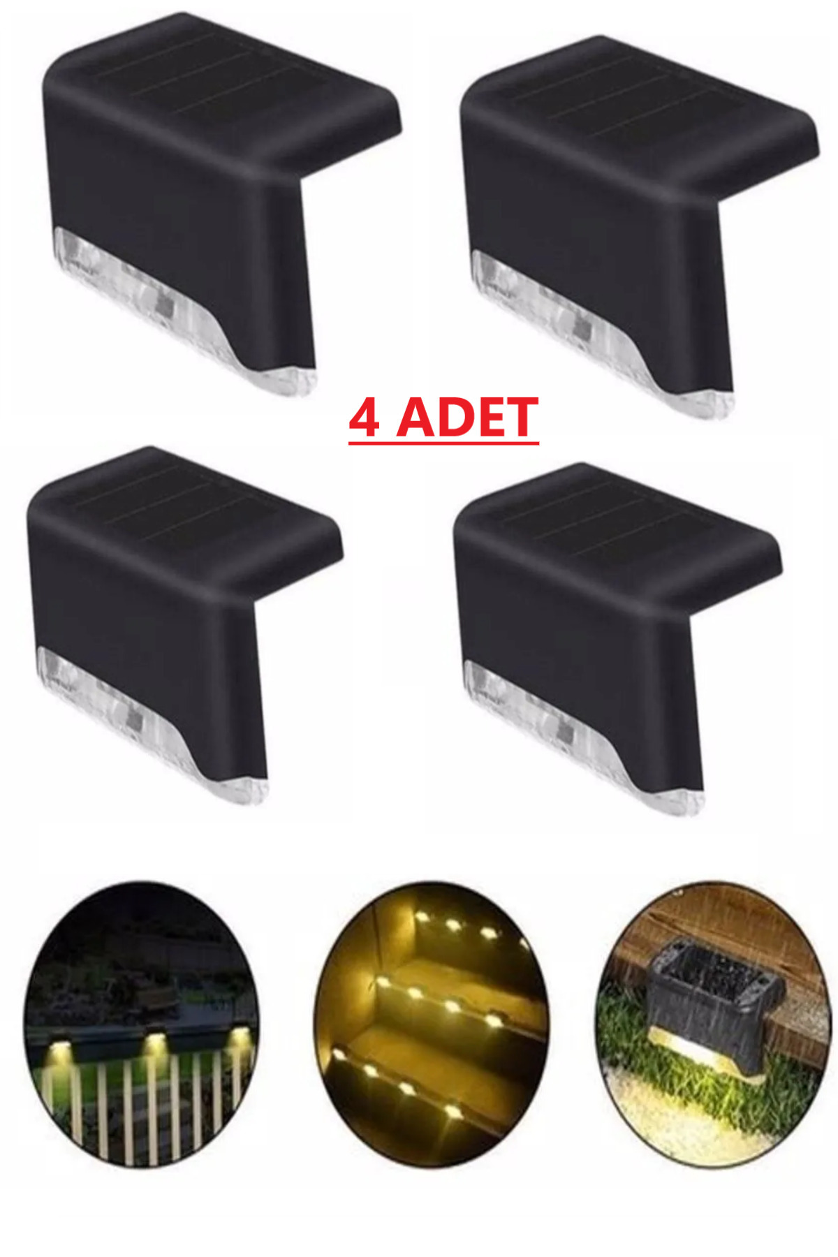 Didihou 4 Lü Lamba Solar Led Güneş Enerjili Merdiven Bahçe Teras Yol Lambası Bahçe Yol Aydınlatma Çift Yönlü