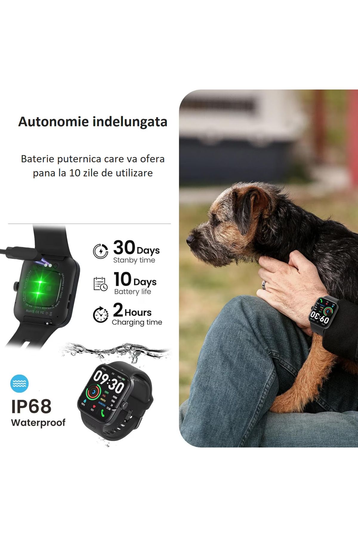 Smart Vibe-Smartwatch AMOLED Always ON Display TOZO® S4 AcuFit One 1.78” Ultra-Clear, Apel Bluetooth, Black 3