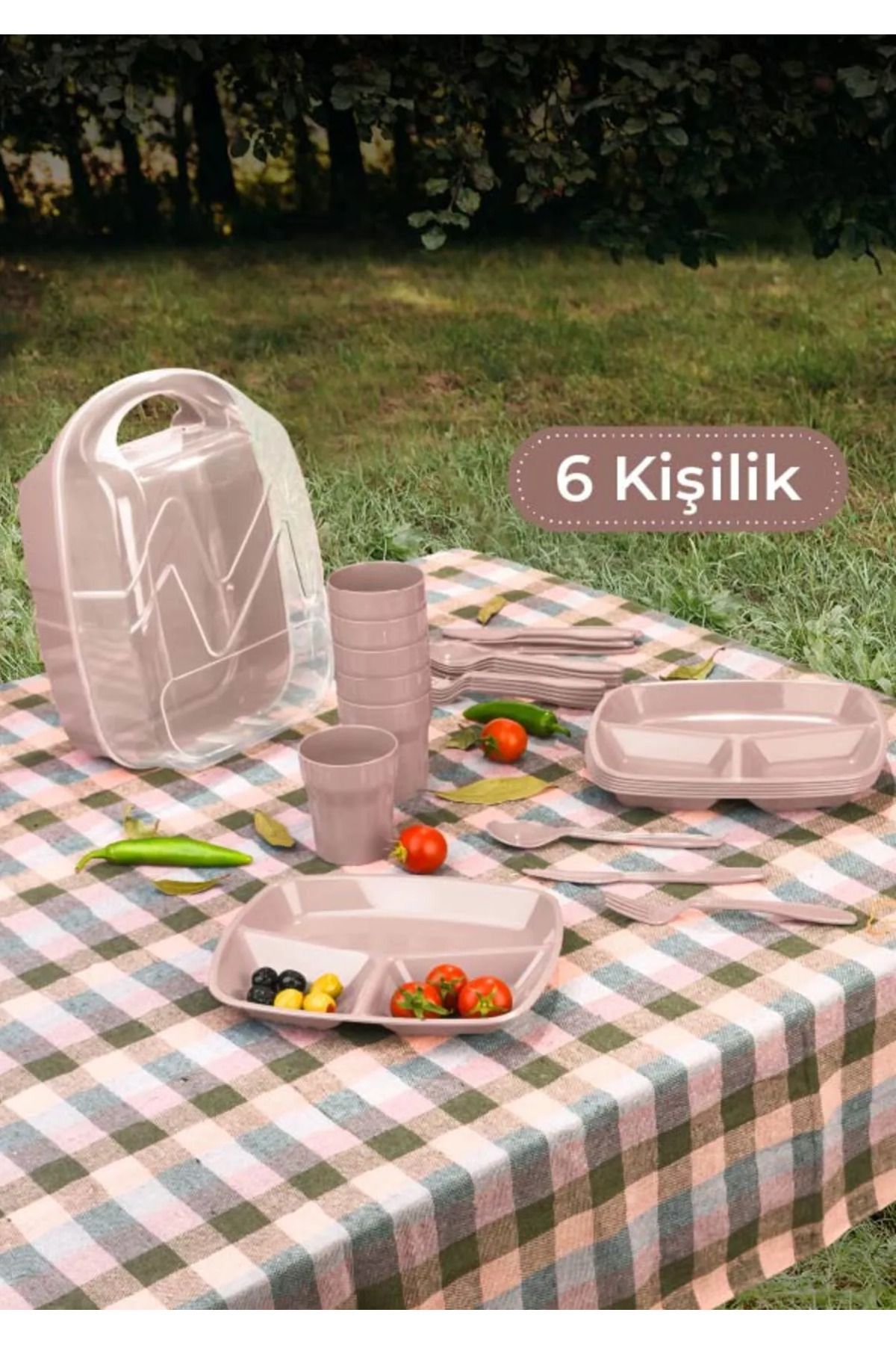 garaccu Özel Çantalı Pratik Dayanıklı Kullanışlı 6 Kişilik Piknik Seti ( Renk Değişkenlik Gösterebilir.)